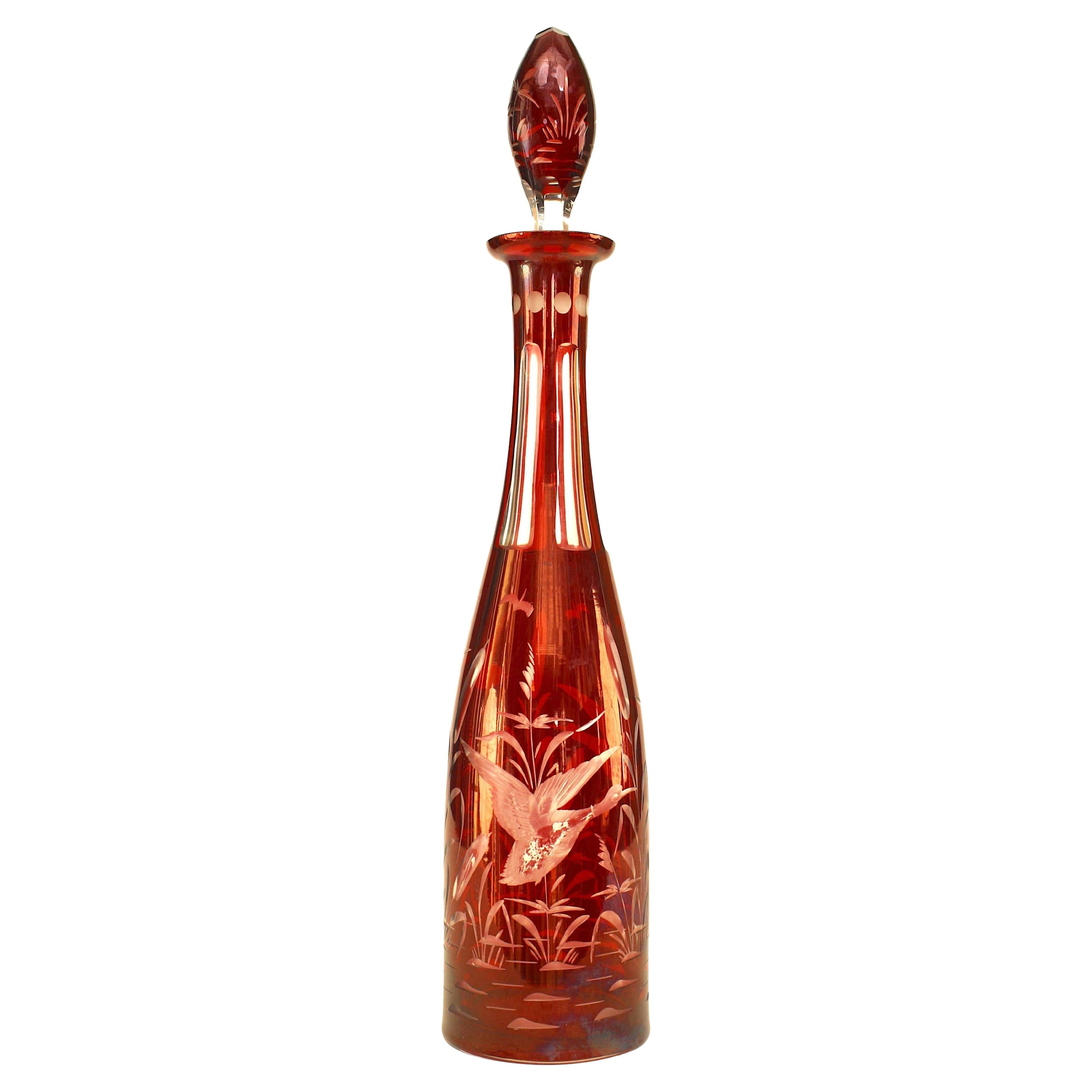 Continental German Etched Glass Decanter