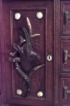 19th Century Continental Rustic German Horn and Oak Bookcase