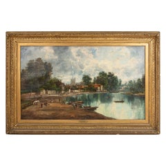 Continental German Oil Landscape in a Gilt Wood Frame