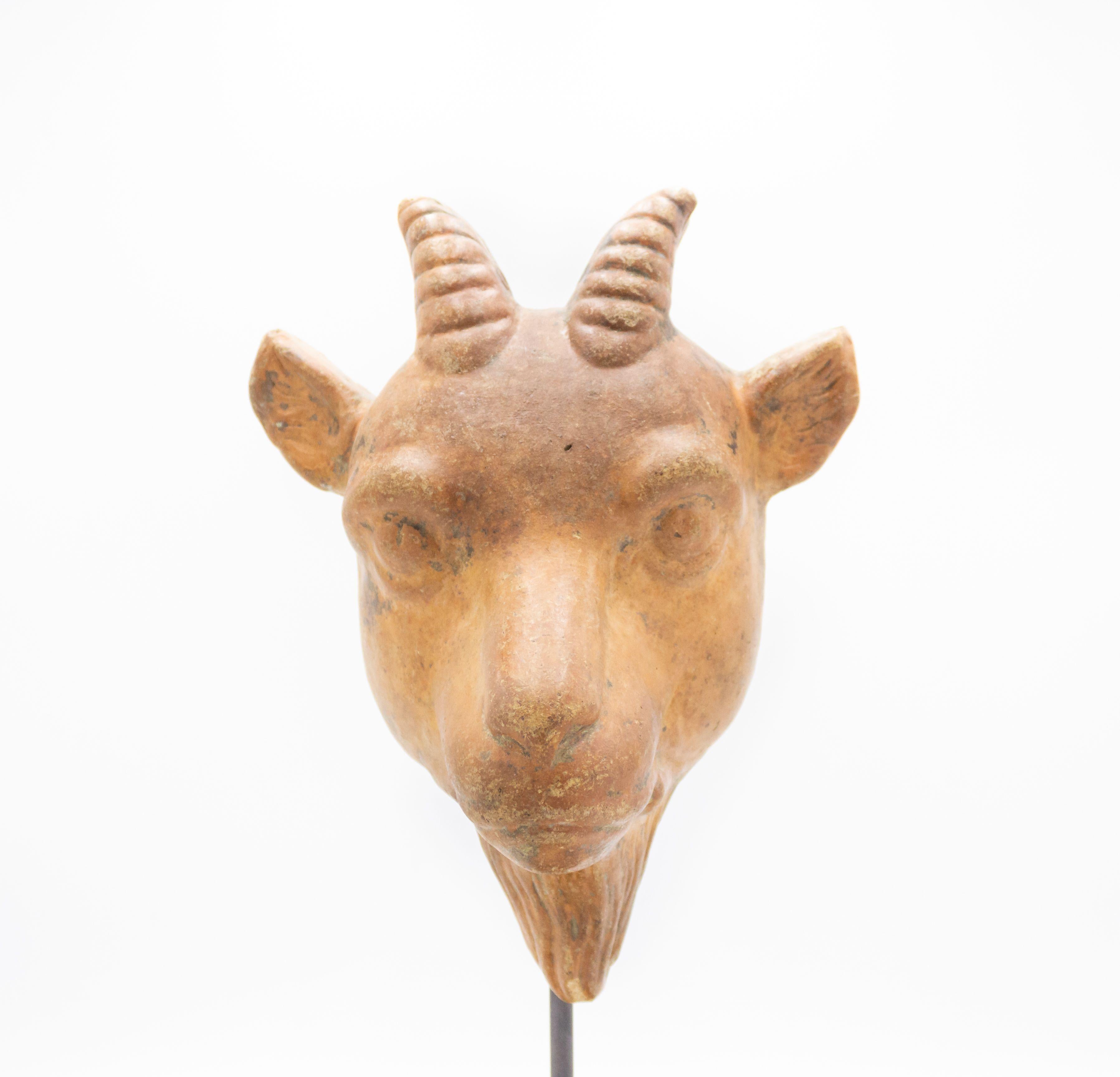 Earthenware Continental German Terra-Cotta Goat Mask For Sale