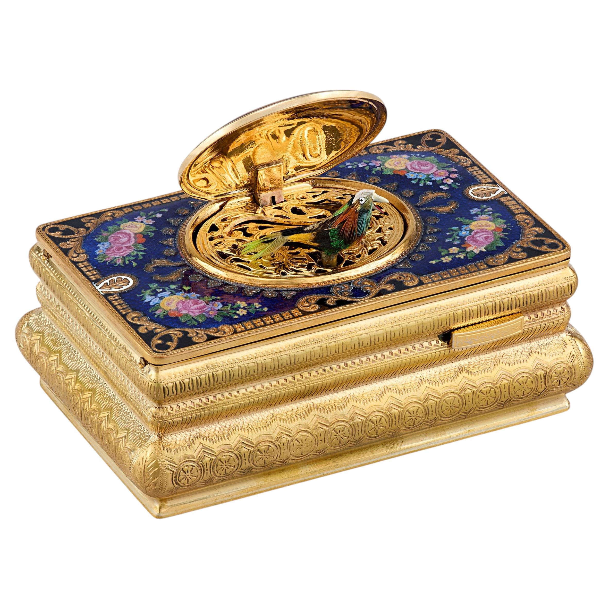 Continental Gilt and Enamel Singing Bird Box