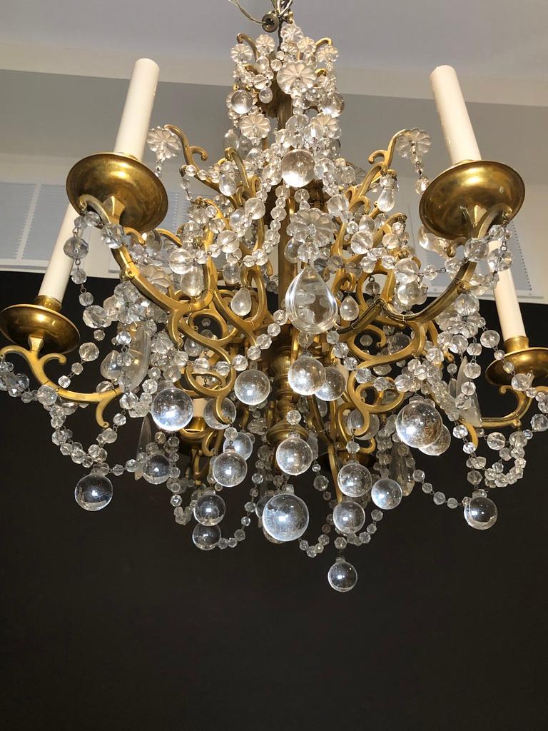 French Gilt Bronze and Crystal Chandelier For Sale