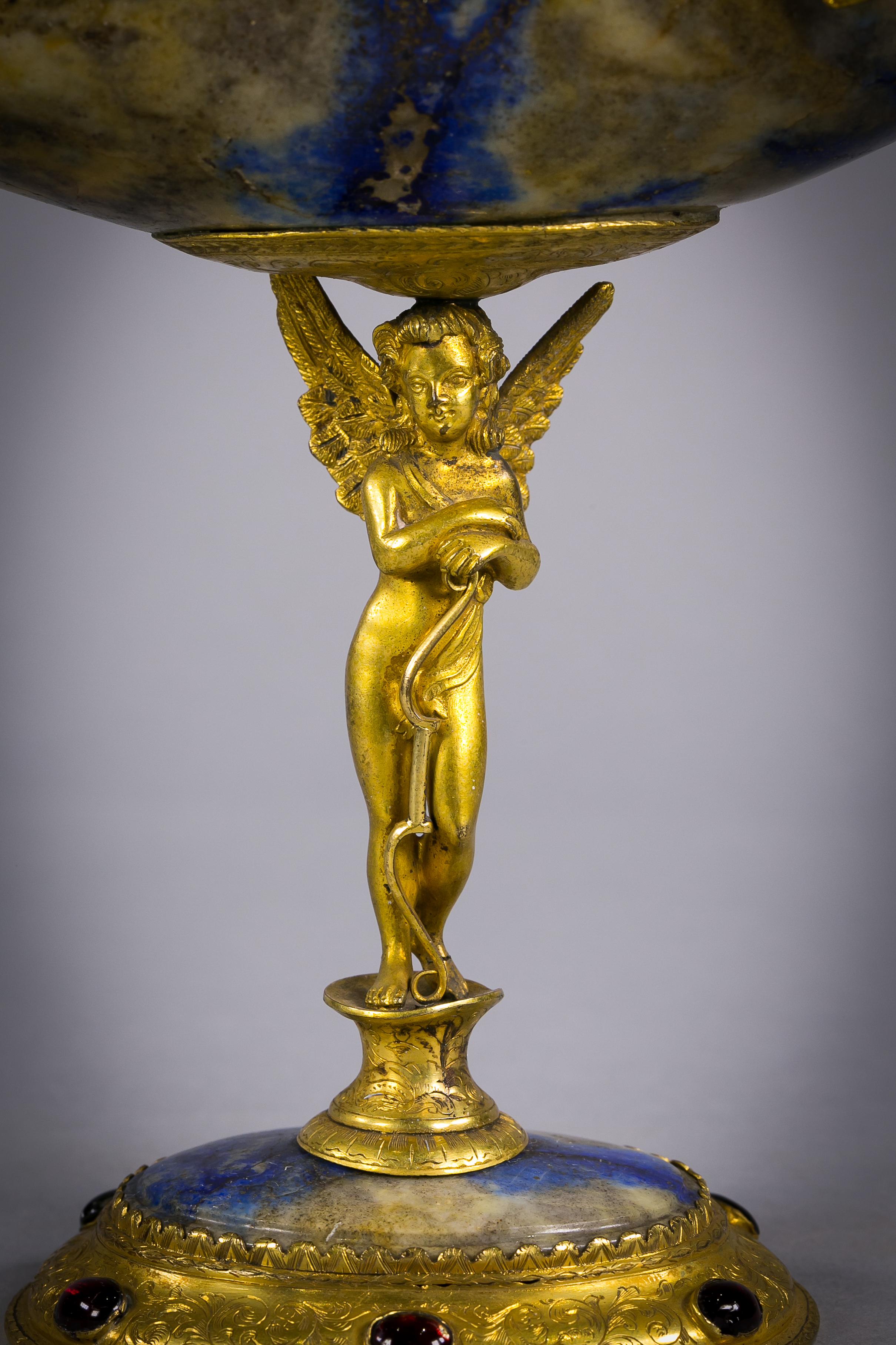 Continental Gilt Bronze Mounted and Lapis Figural Compote, circa 1880 In Good Condition For Sale In New York, NY