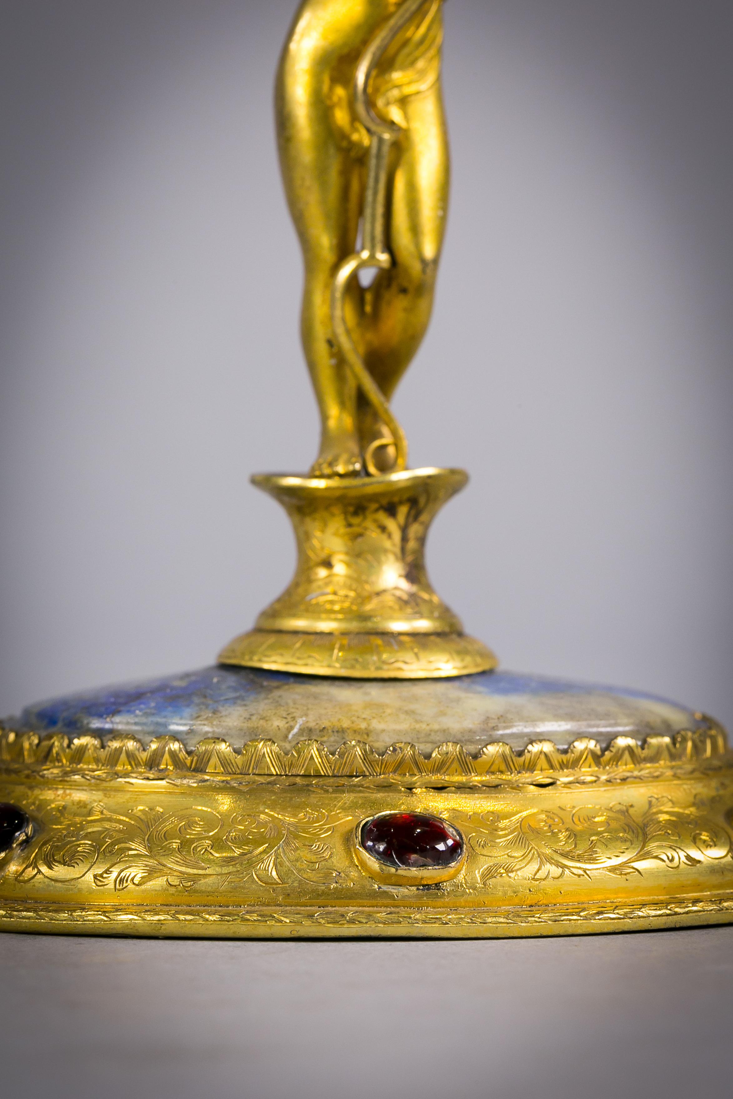 Continental Gilt Bronze Mounted and Lapis Figural Compote, circa 1880 For Sale 1