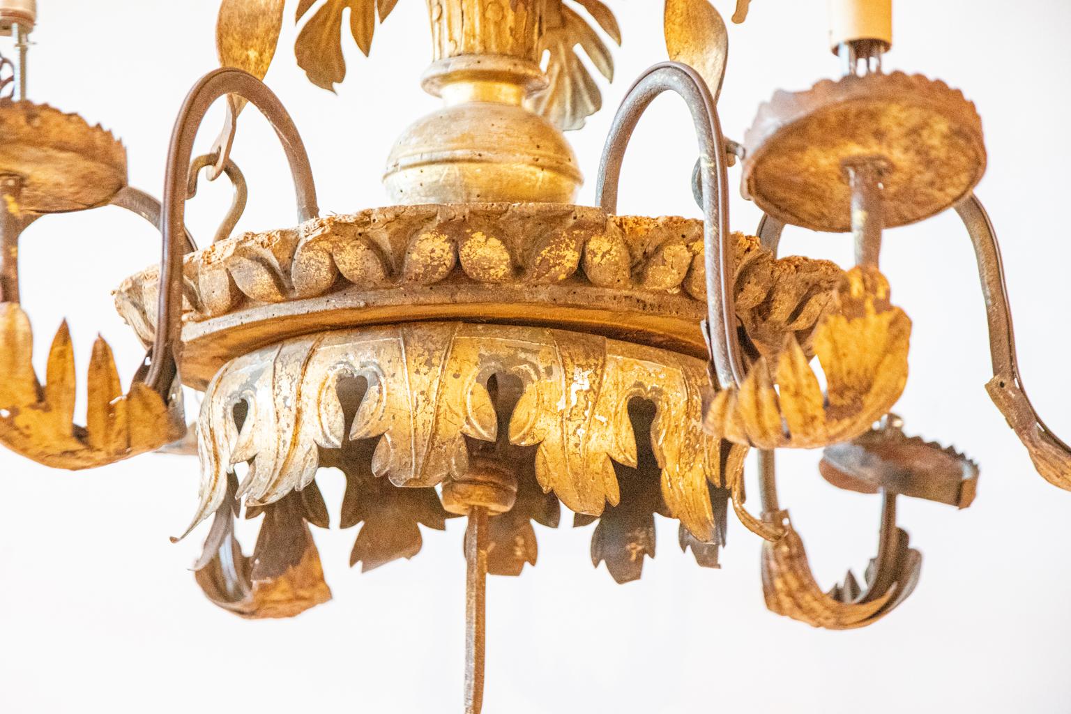 20th Century Continental Gilt Chandelier For Sale