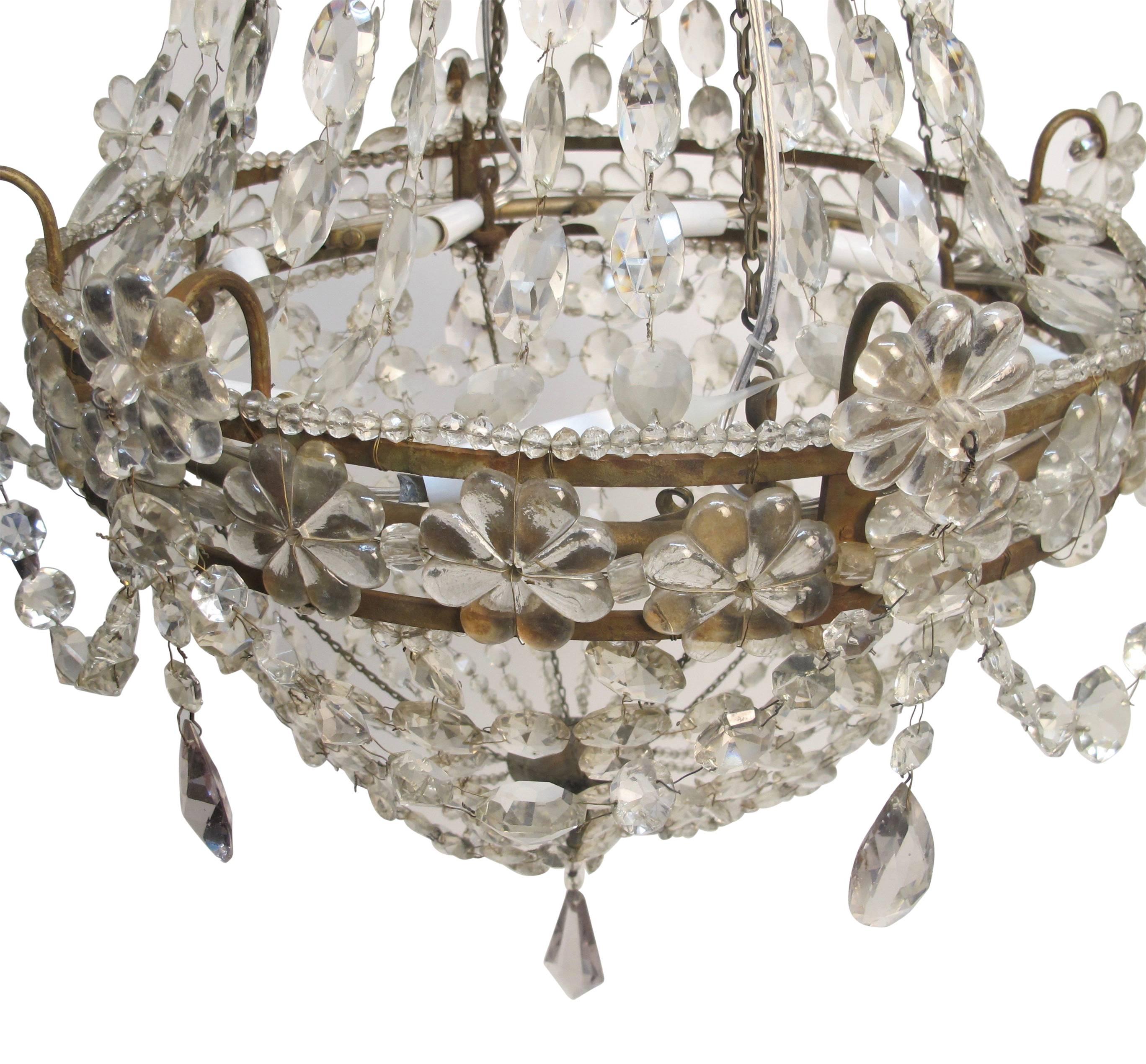 20th Century Continental Gilt Iron and Faceted Crystal Chandelier