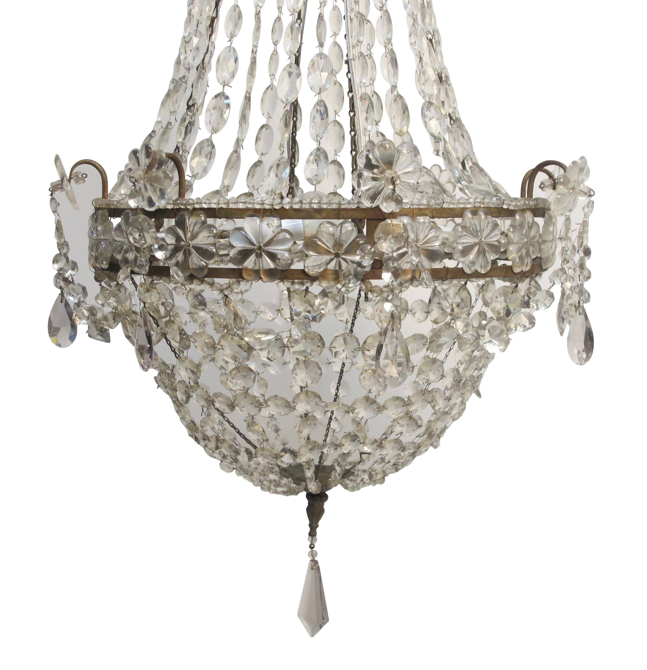 Continental Gilt Iron and Faceted Crystal Chandelier 1