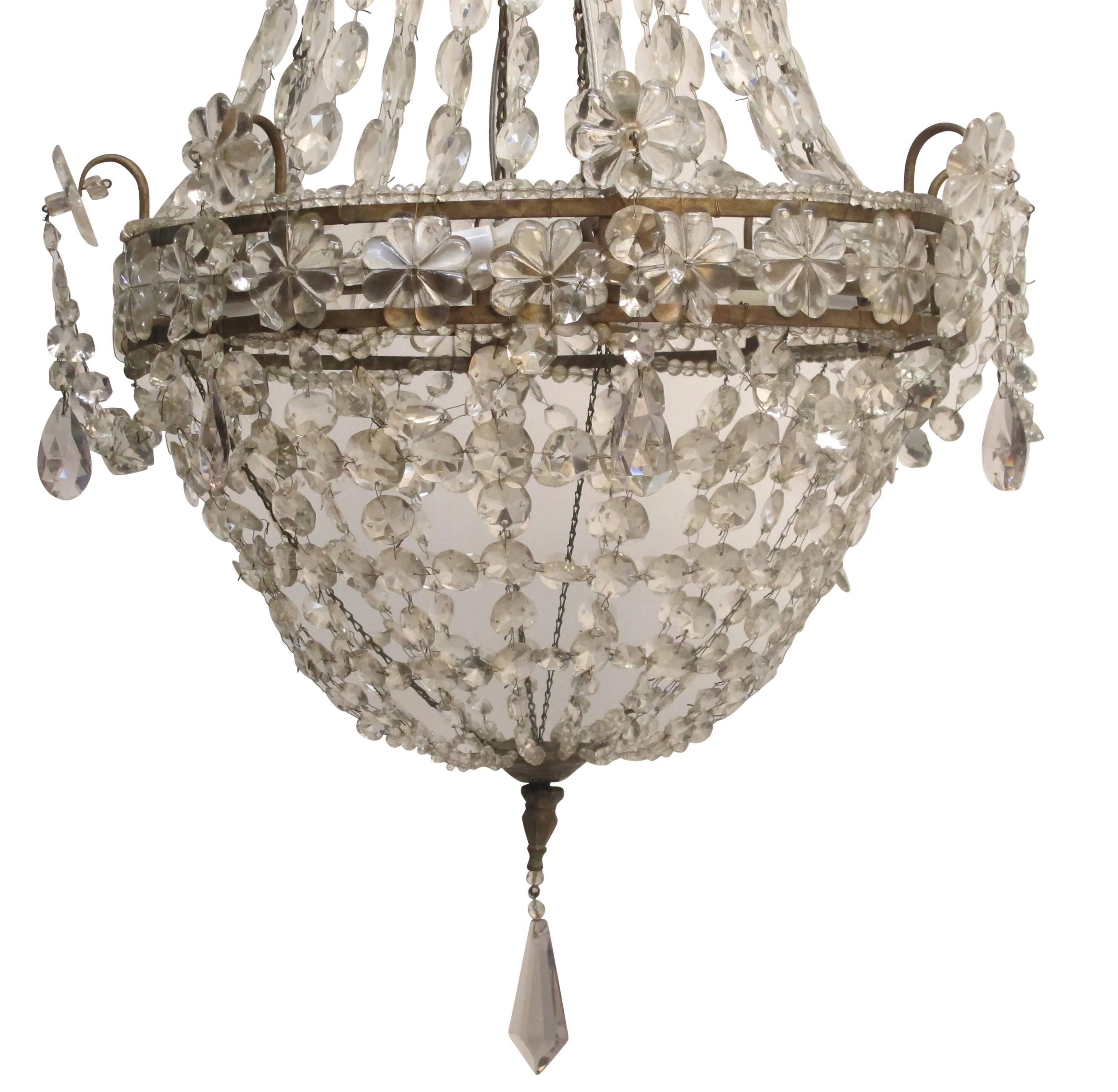 Continental Gilt Iron and Faceted Crystal Chandelier 2
