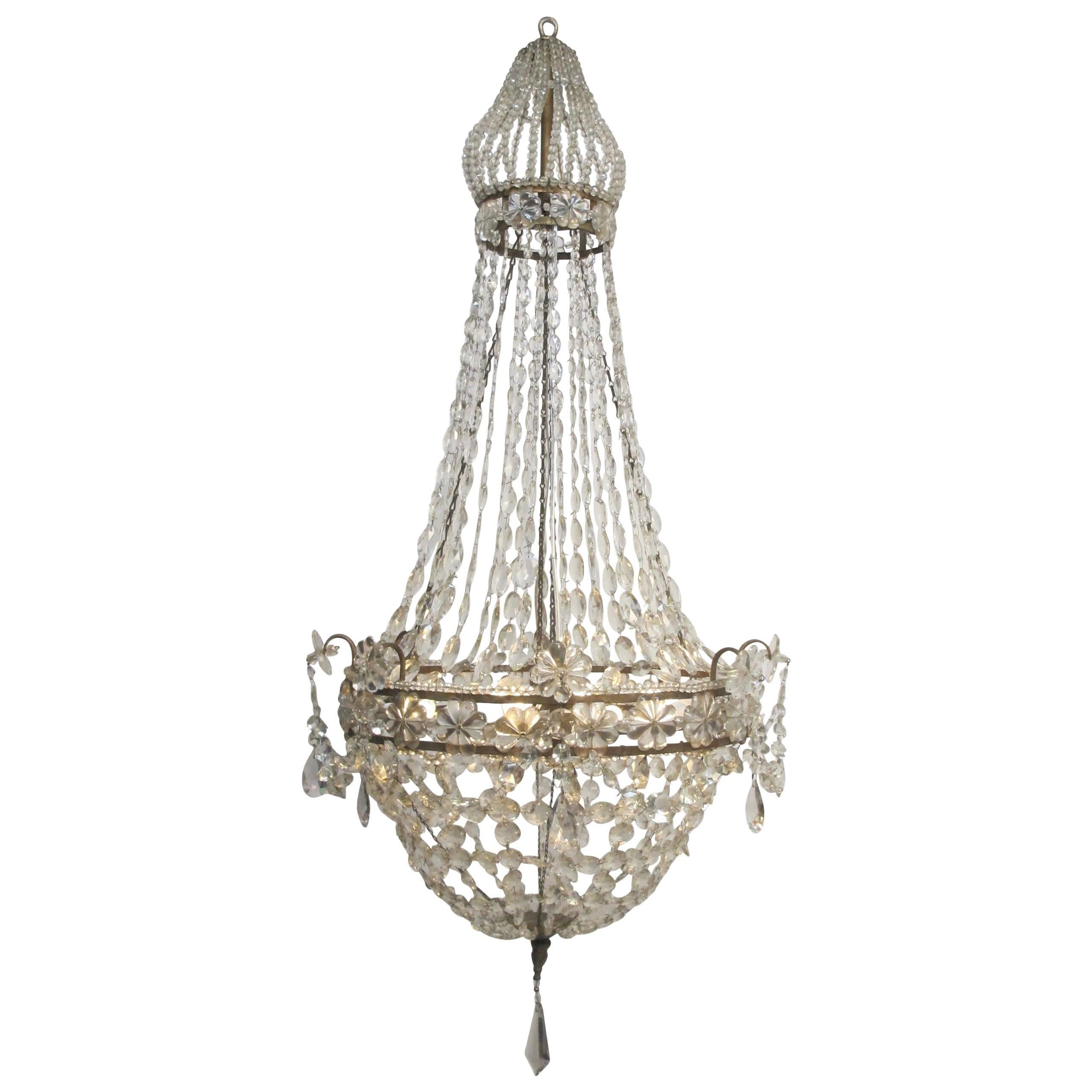 Continental Gilt Iron and Faceted Crystal Chandelier