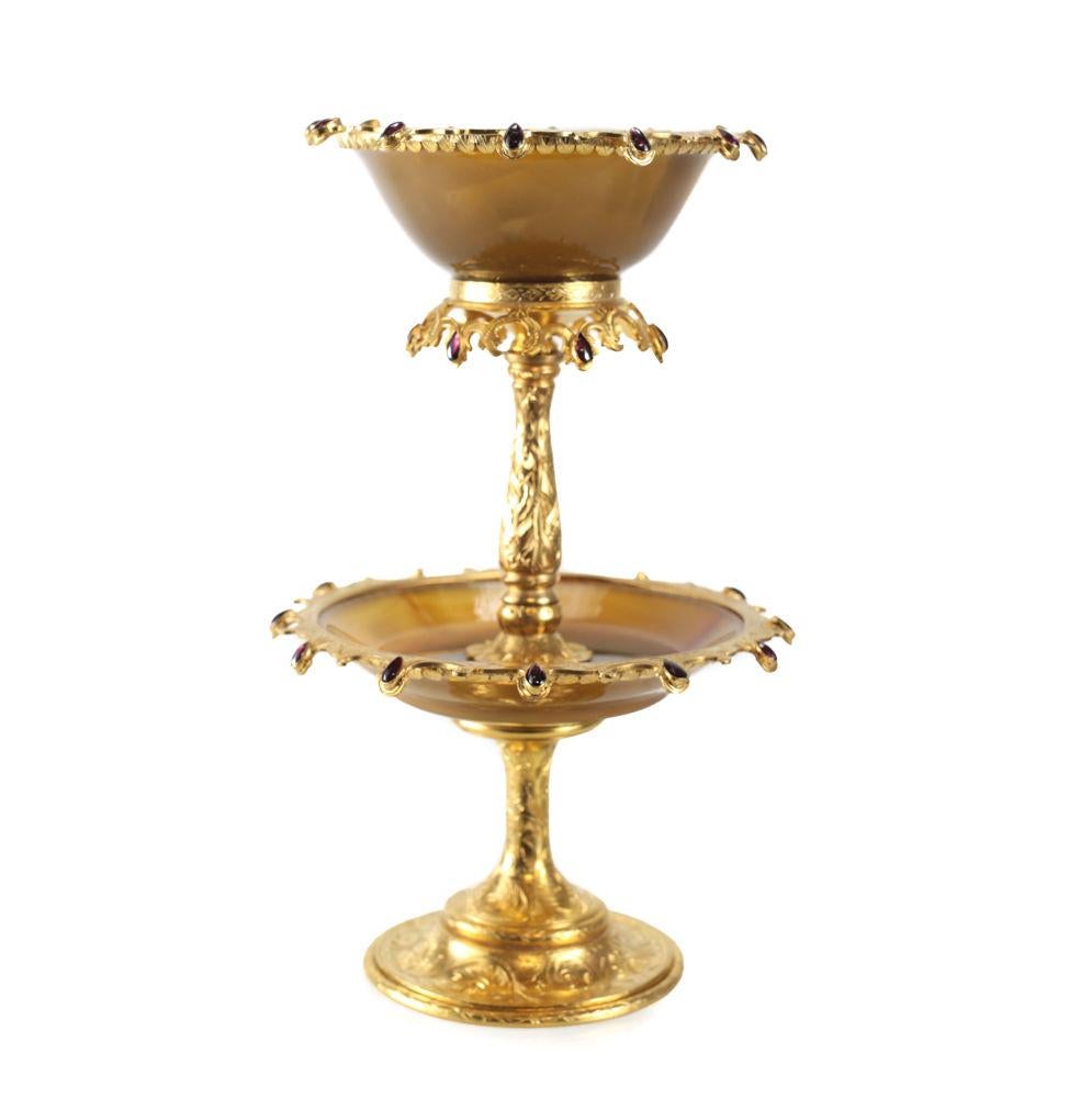 Early 20th Century Continental Gilt Silver and Agate Mounted Tazza For Sale