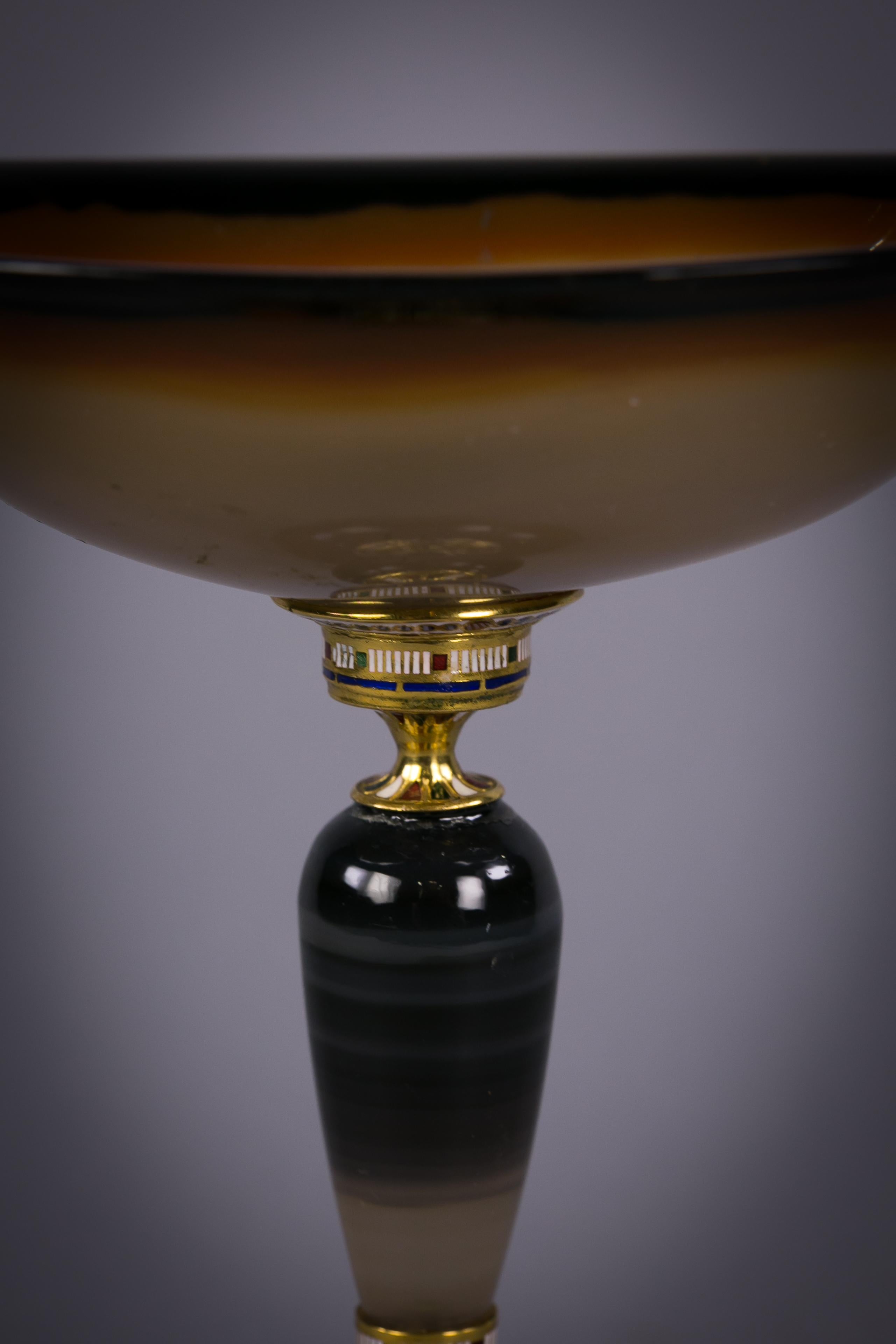 Continental gold and enamel agate compote, circa 1880.