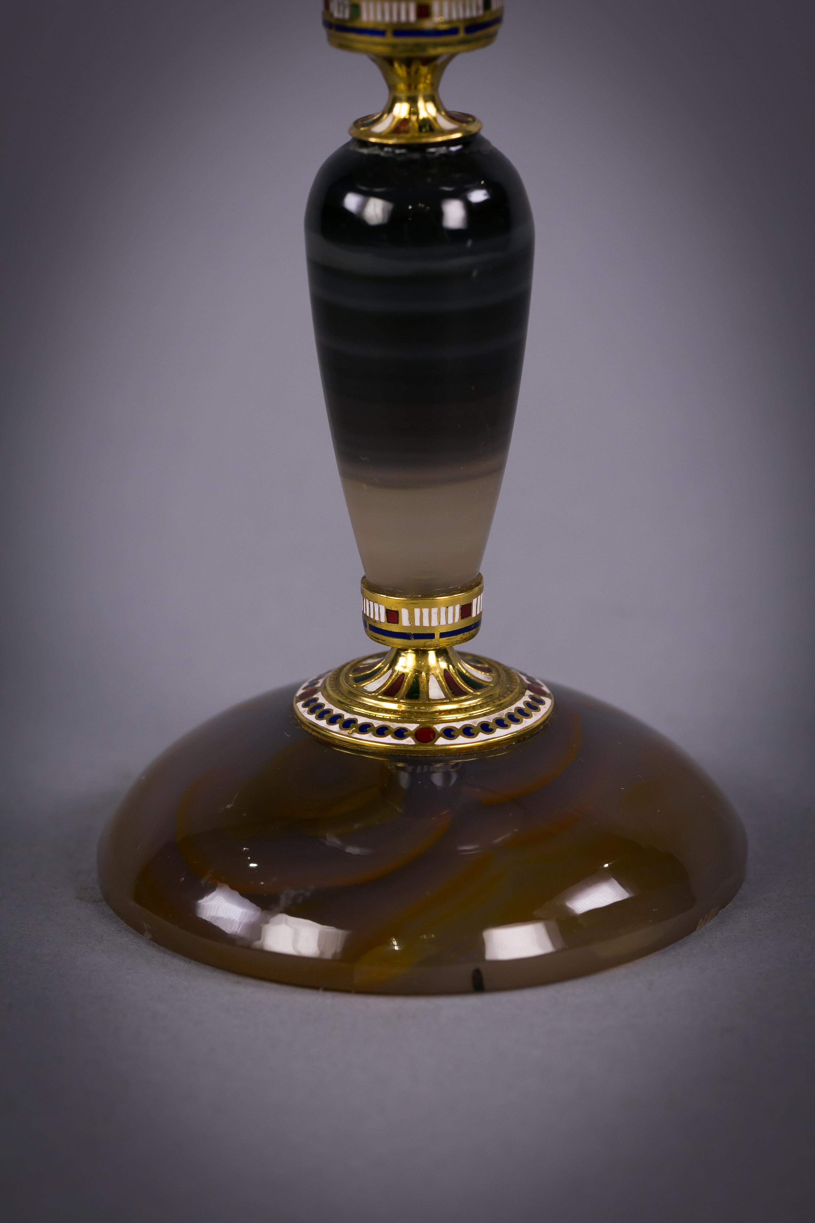 Continental Gold and Enamel Agate Compote, circa 1880 In Excellent Condition For Sale In New York, NY