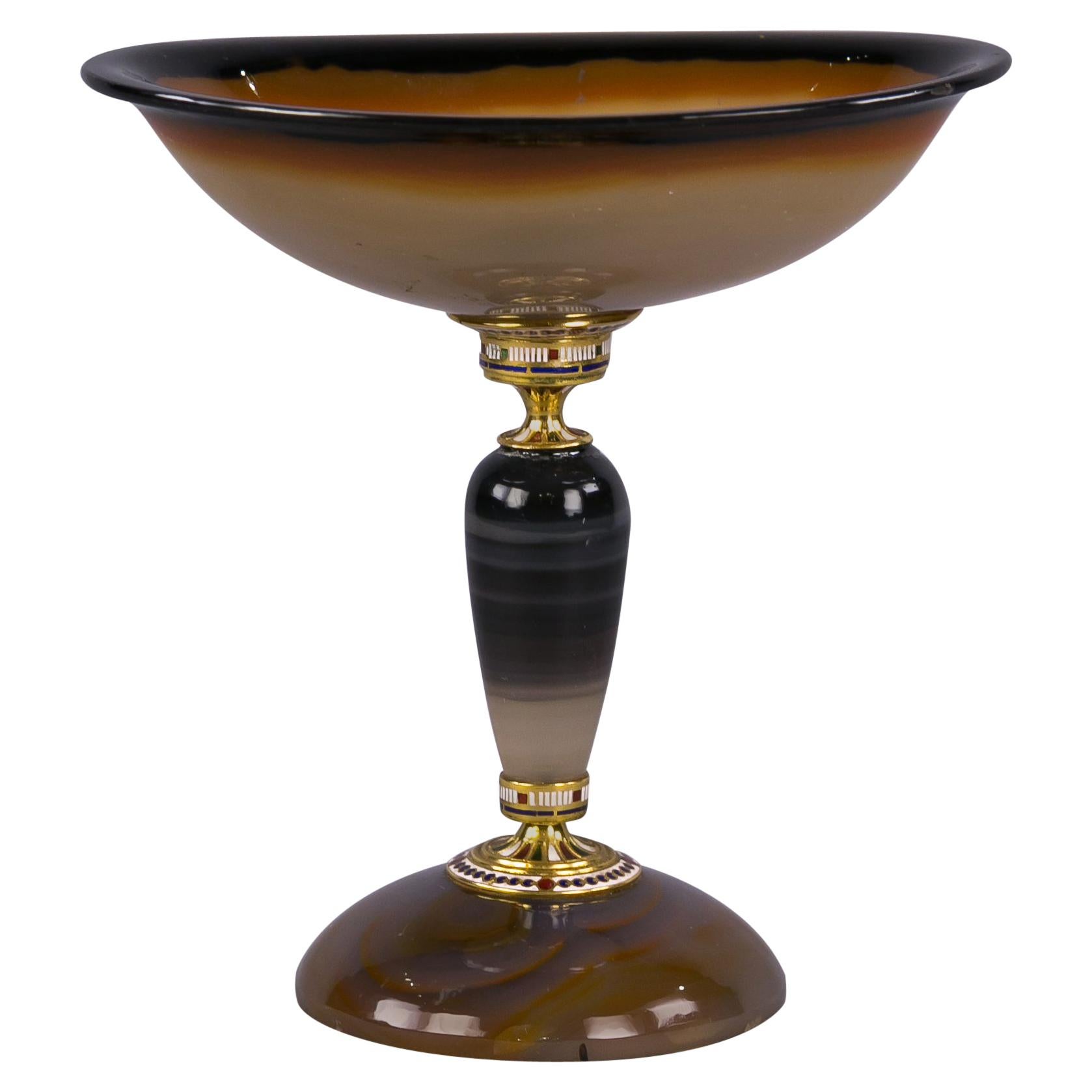 Continental Gold and Enamel Agate Compote, circa 1880 For Sale