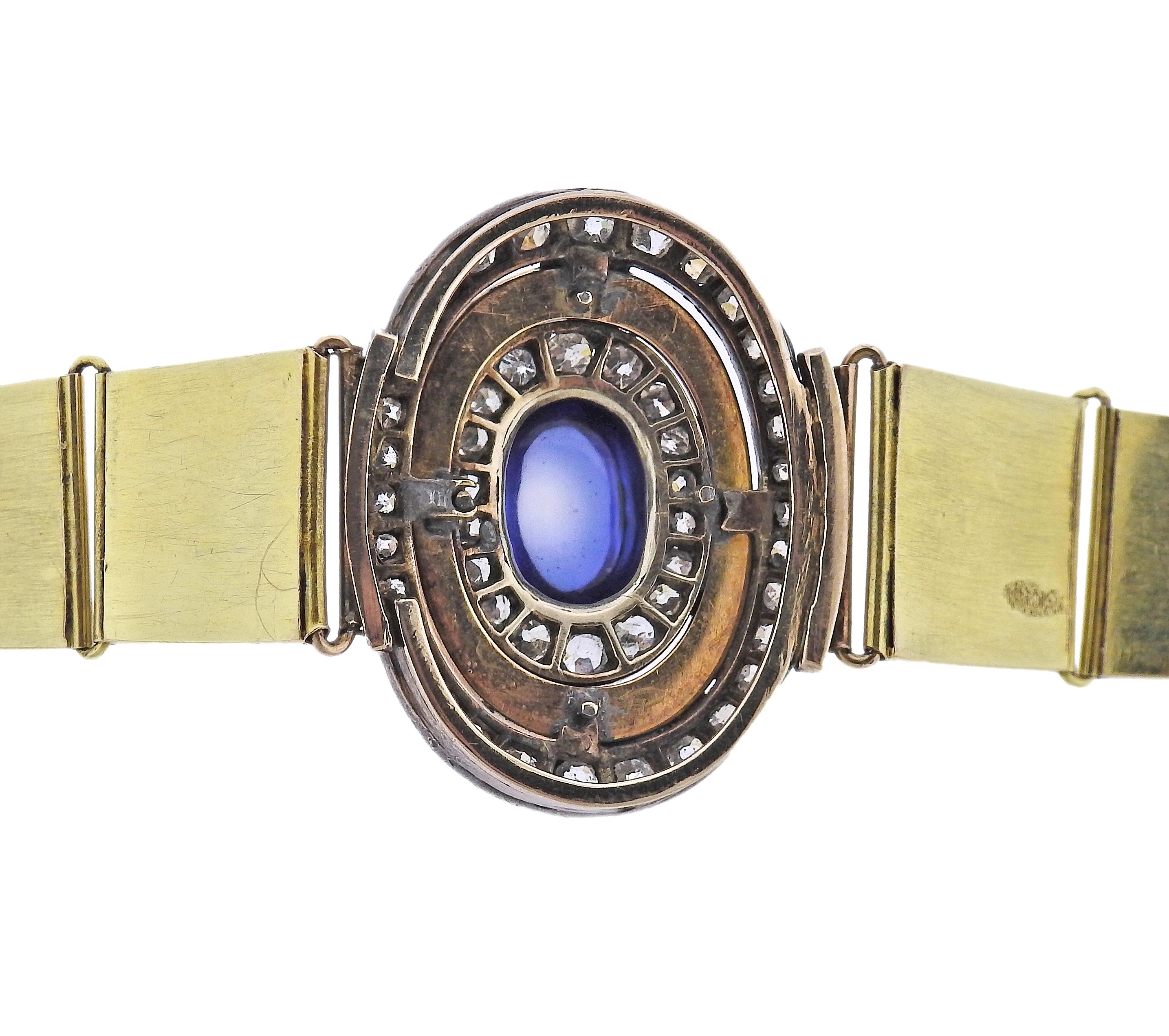 Continental Gold Diamond Enamel Bracelet In Good Condition For Sale In New York, NY