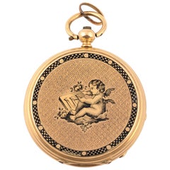 Continental Gold Key Wind Open Face Pocket Watch with Enamel Decoration