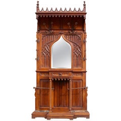 Antique Continental Gothic Revival Carved Walnut Hall Stand, circa 1890