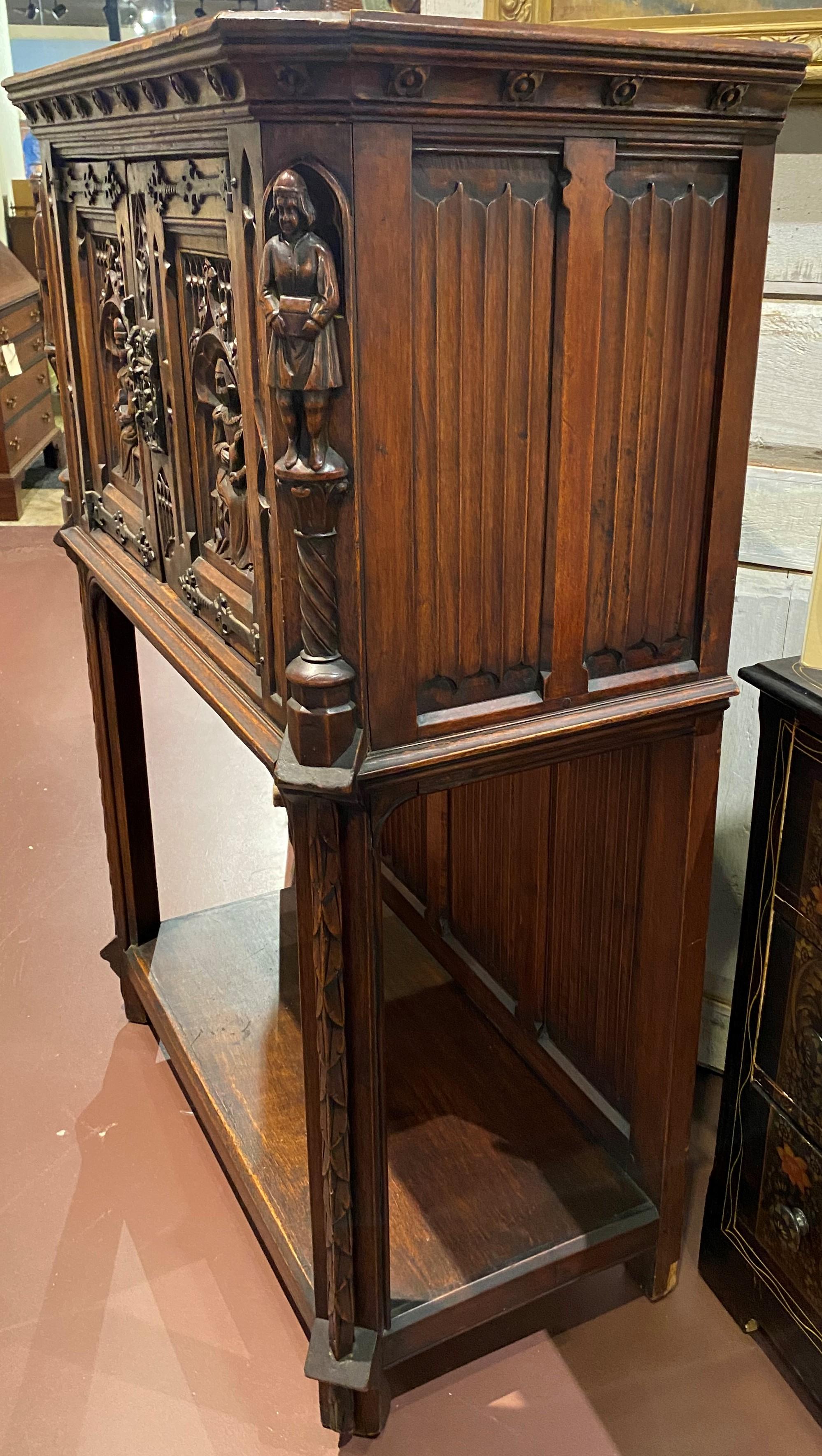 19th Century Continental Gothic Style Two-Door Cupboard or Altar with Figural Carving