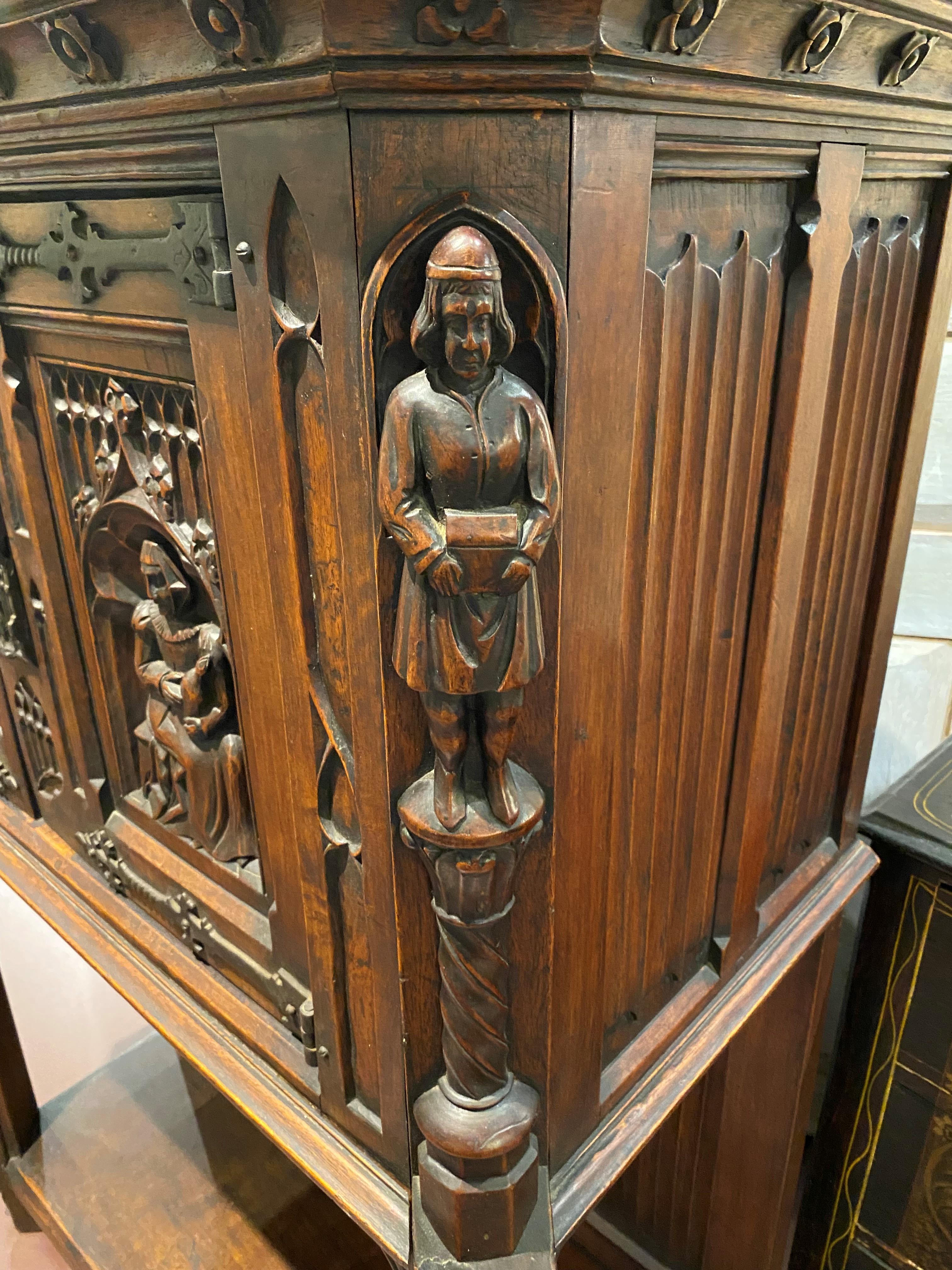 Iron Continental Gothic Style Two-Door Cupboard or Altar with Figural Carving