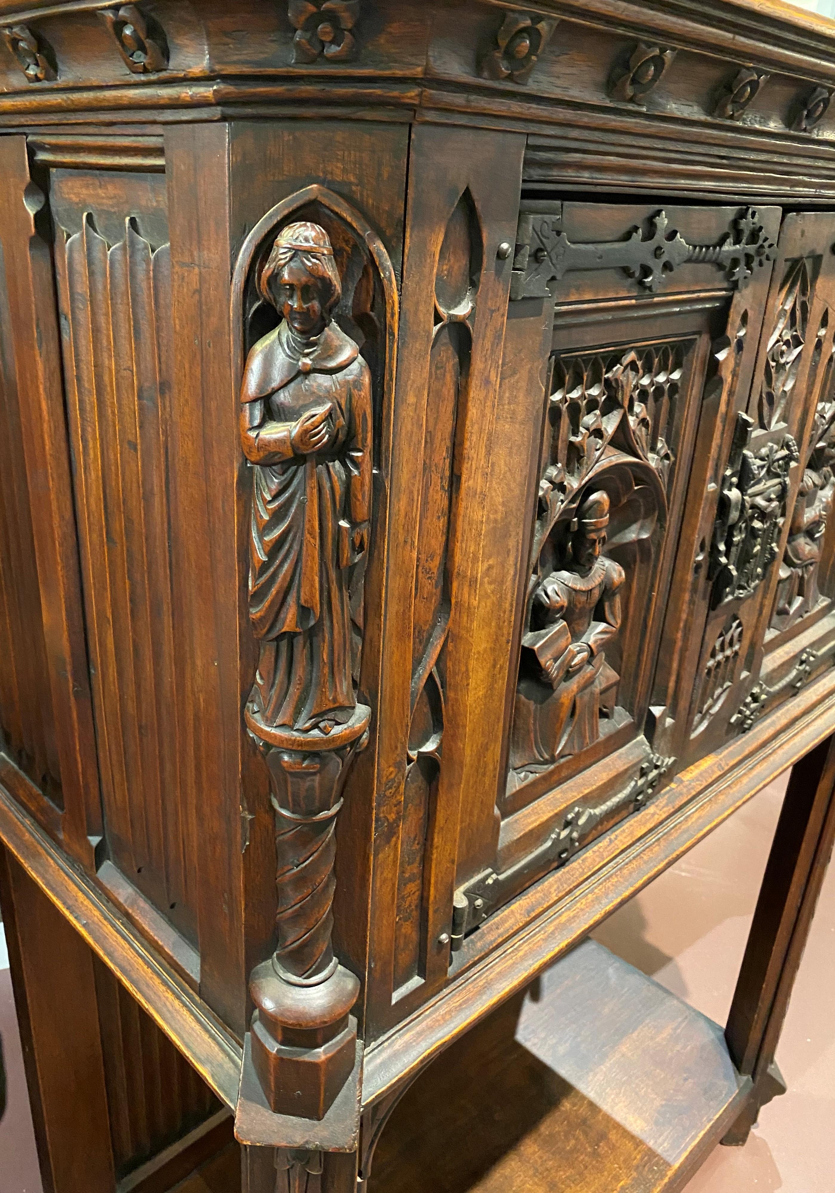 Continental Gothic Style Two-Door Cupboard or Altar with Figural Carving 1