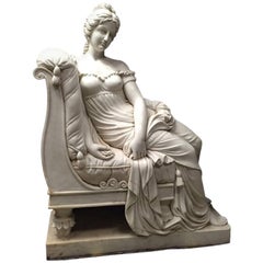 Continental Hand Carved White Marble Maiden