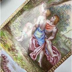 Continental Hand Painted Enamel Plaque in 14k Gold Pendant Frame, C. 1900