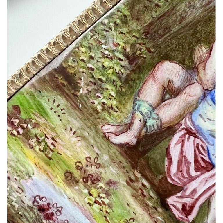 Continental Hand Painted Enamel Plaque in 14k Gold Pendant Frame, C