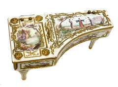 Continental Hand Painted Porcelain Harpsichord Jewelry Box