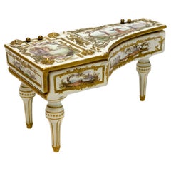 Continental Hand Painted Porcelain Harpsichord Jewelry Box