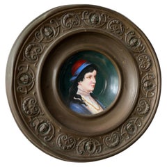 Continental Hand-Painted Porcelain Portrait in Renaissance Revival Bronze Frame