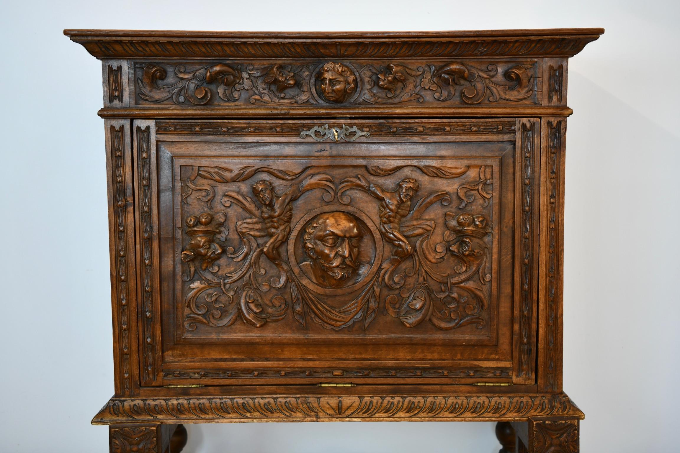 20th Century Continental Heavily Carved Drop Down Abattant