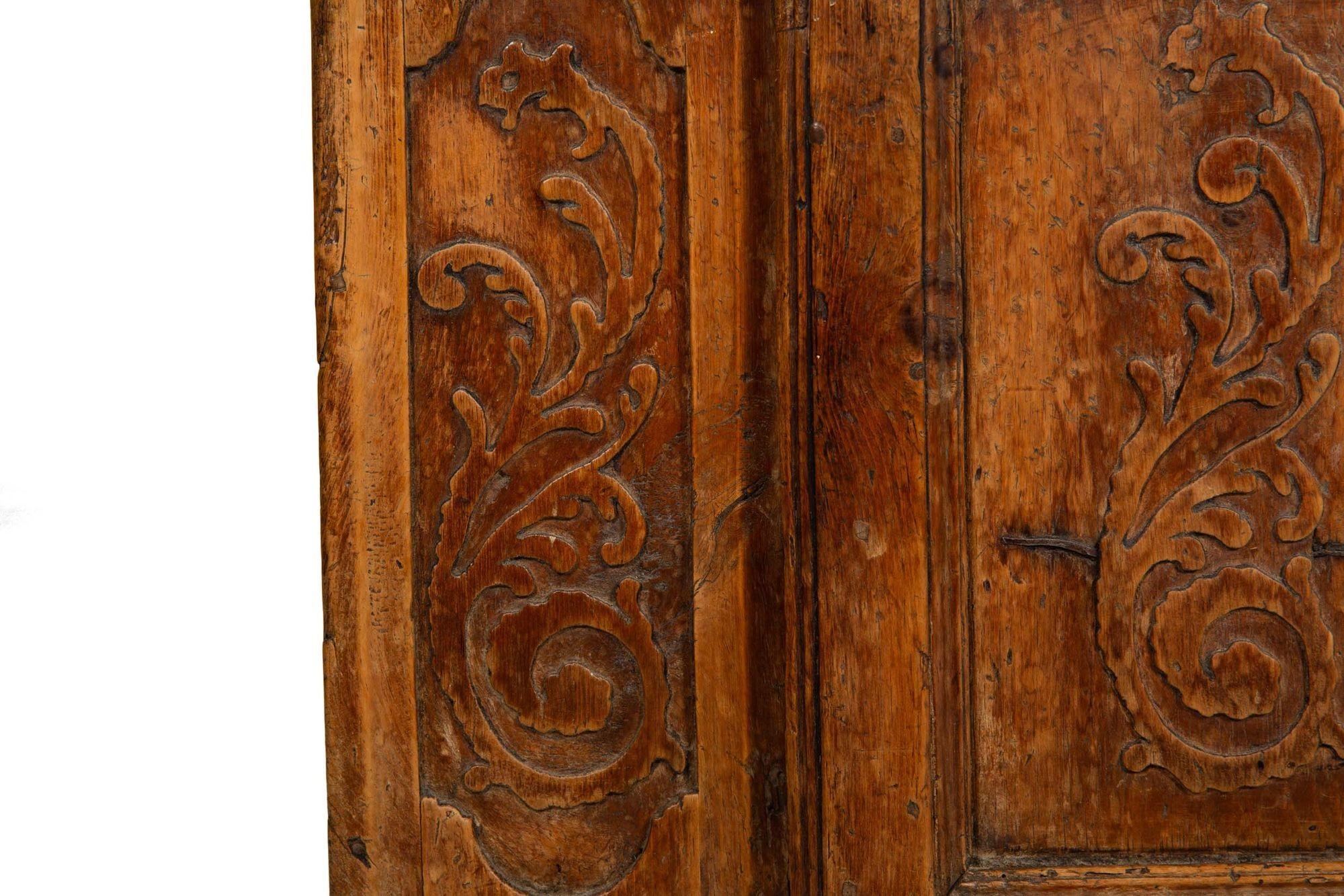Continental Heavily Worn Carved One-Door Cupboard Cabinet of Small Size For Sale 12