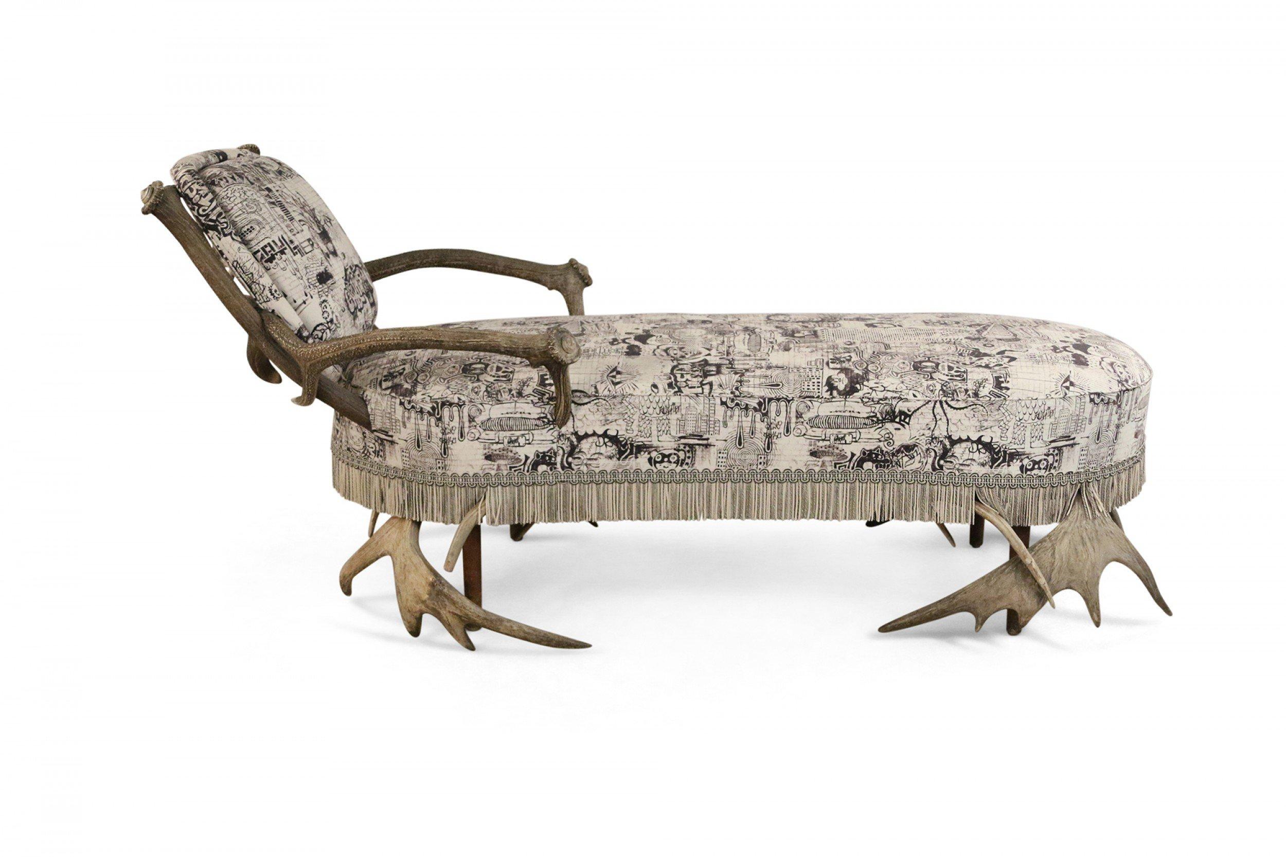 Continental Horn and Antler Velvet Chaise For Sale 6