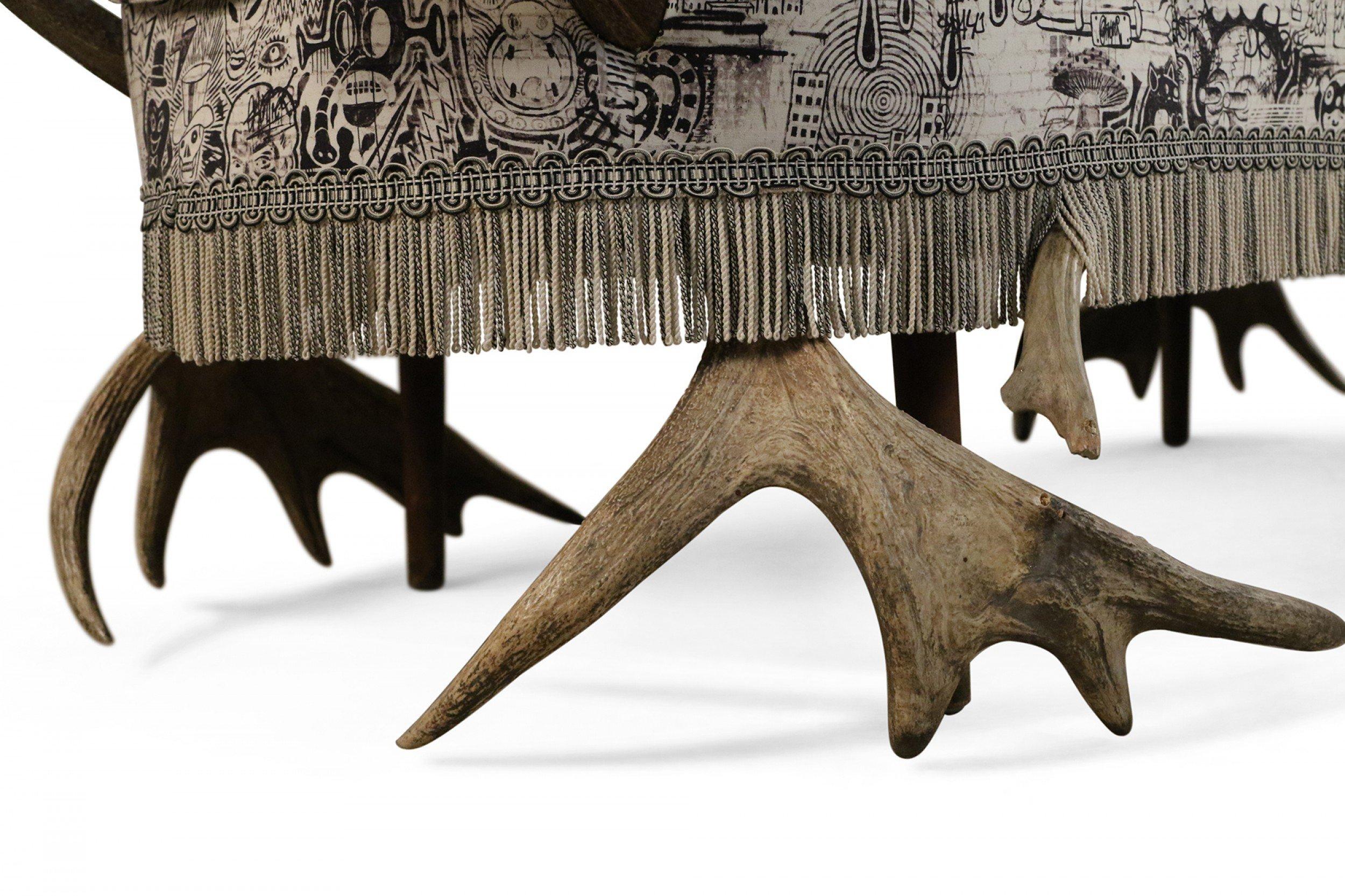 German Continental Horn and Antler Velvet Chaise For Sale