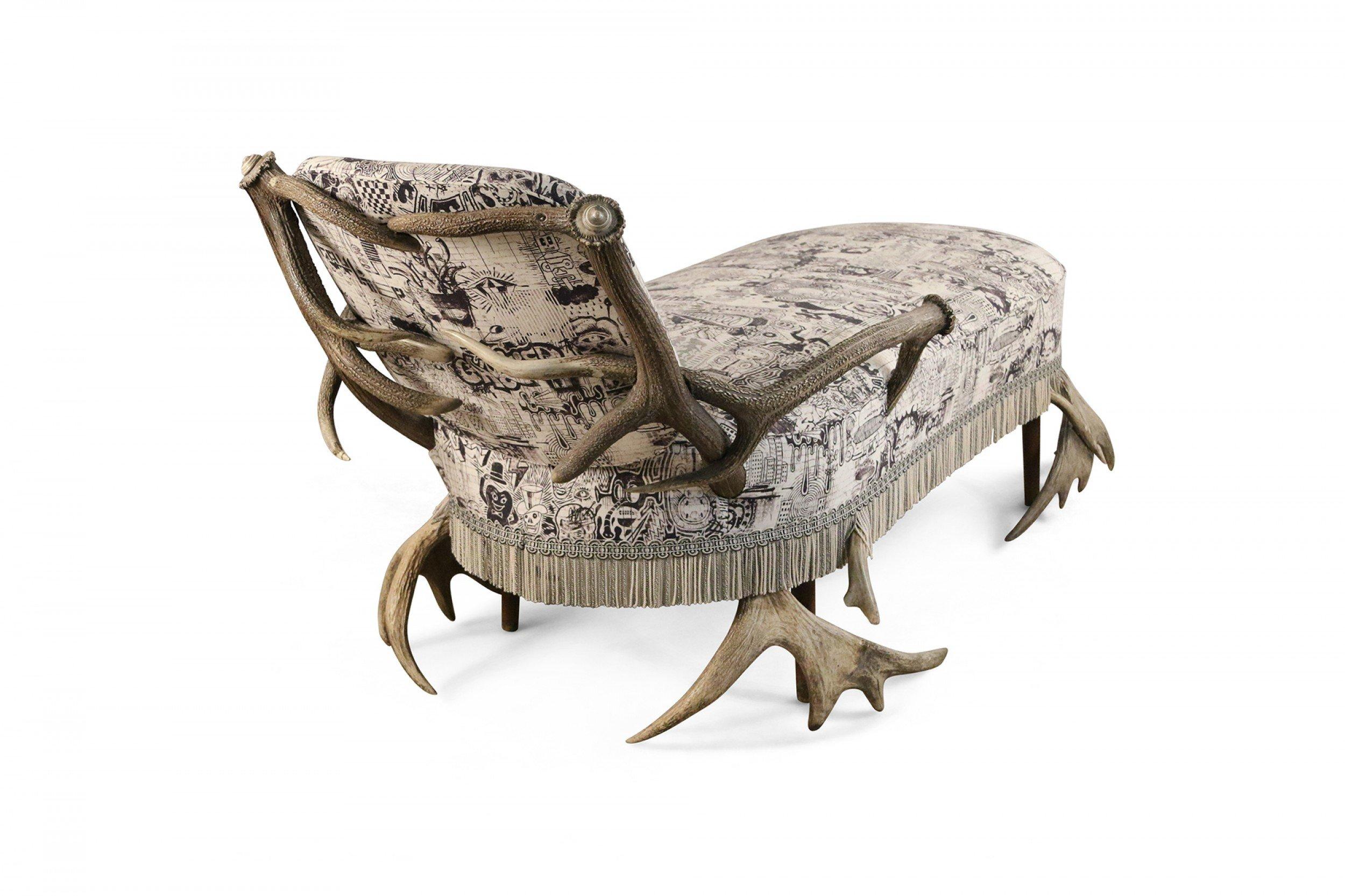 19th Century Continental Horn and Antler Velvet Chaise For Sale