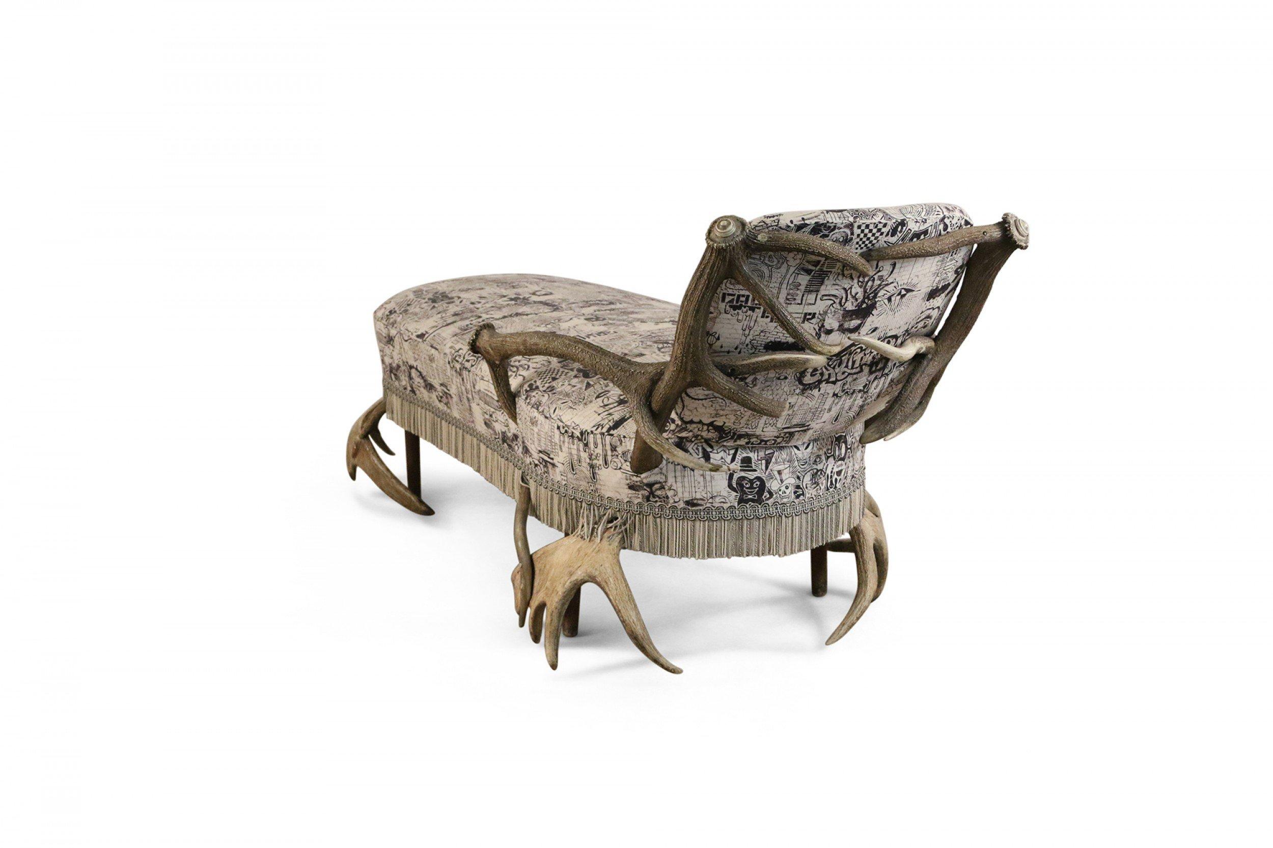 Continental Horn and Antler Velvet Chaise For Sale 1