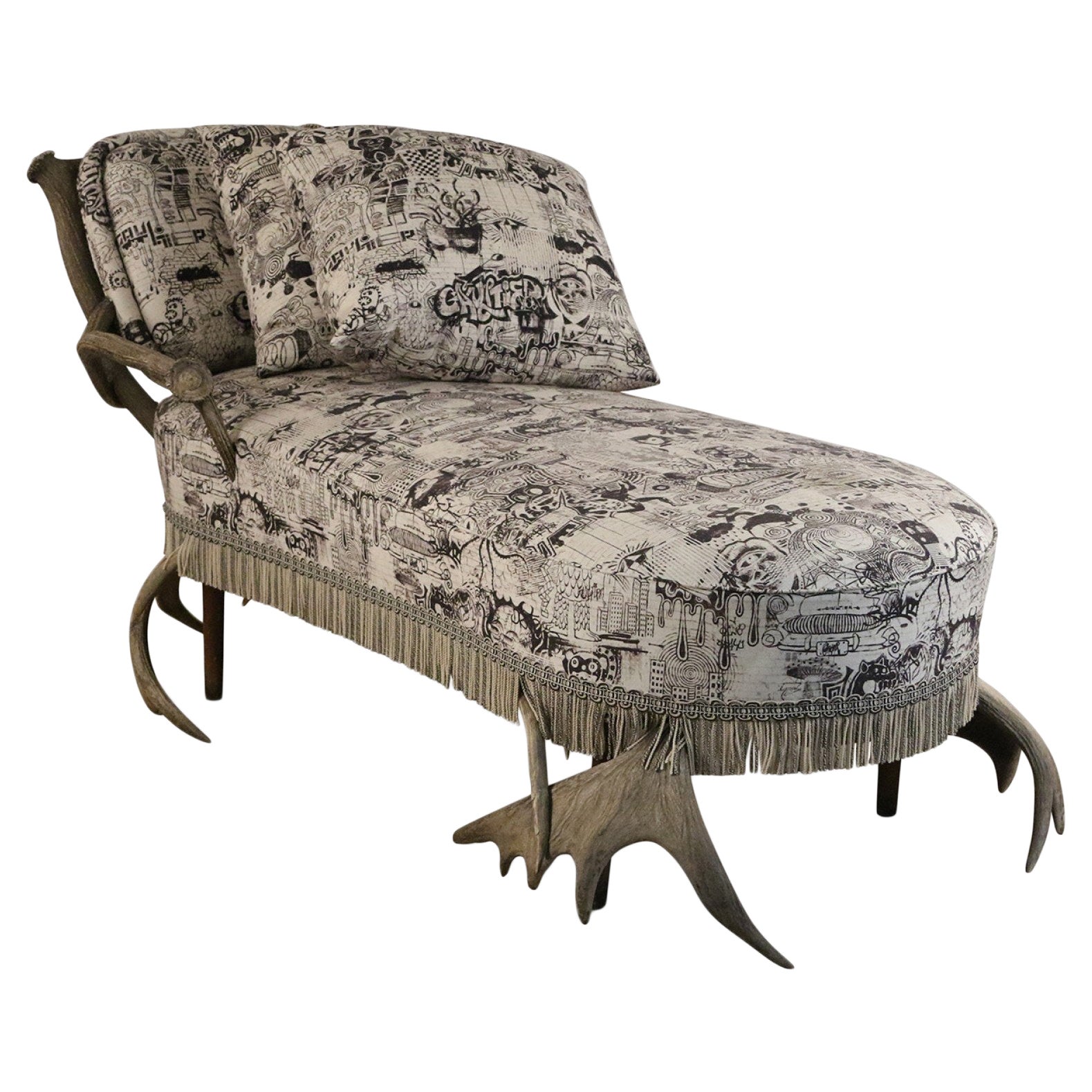 Chaise longue continental de terciopelo de cuerno y asta