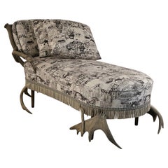 Continental Horn and Antler Velvet Chaise