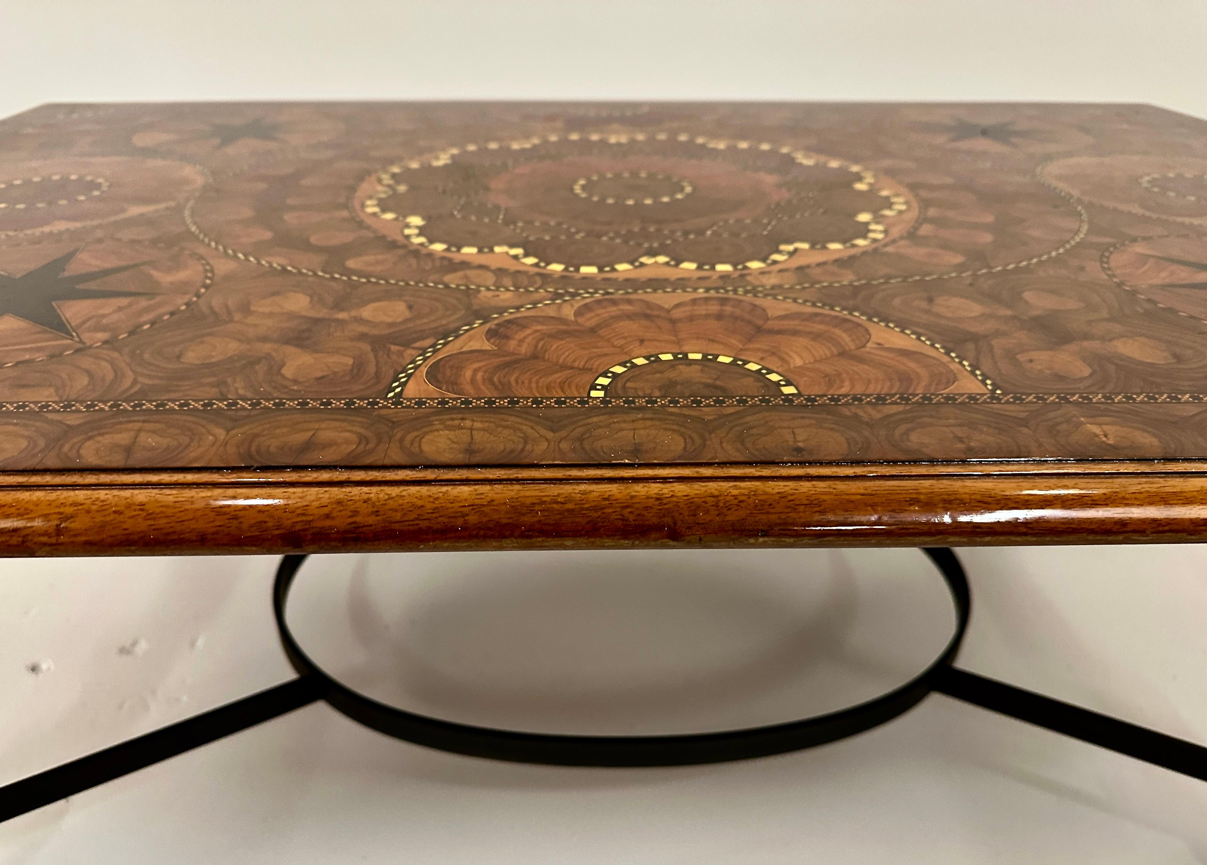 Inlay Continental Inlaid Burl-wood Cocktail Table For Sale