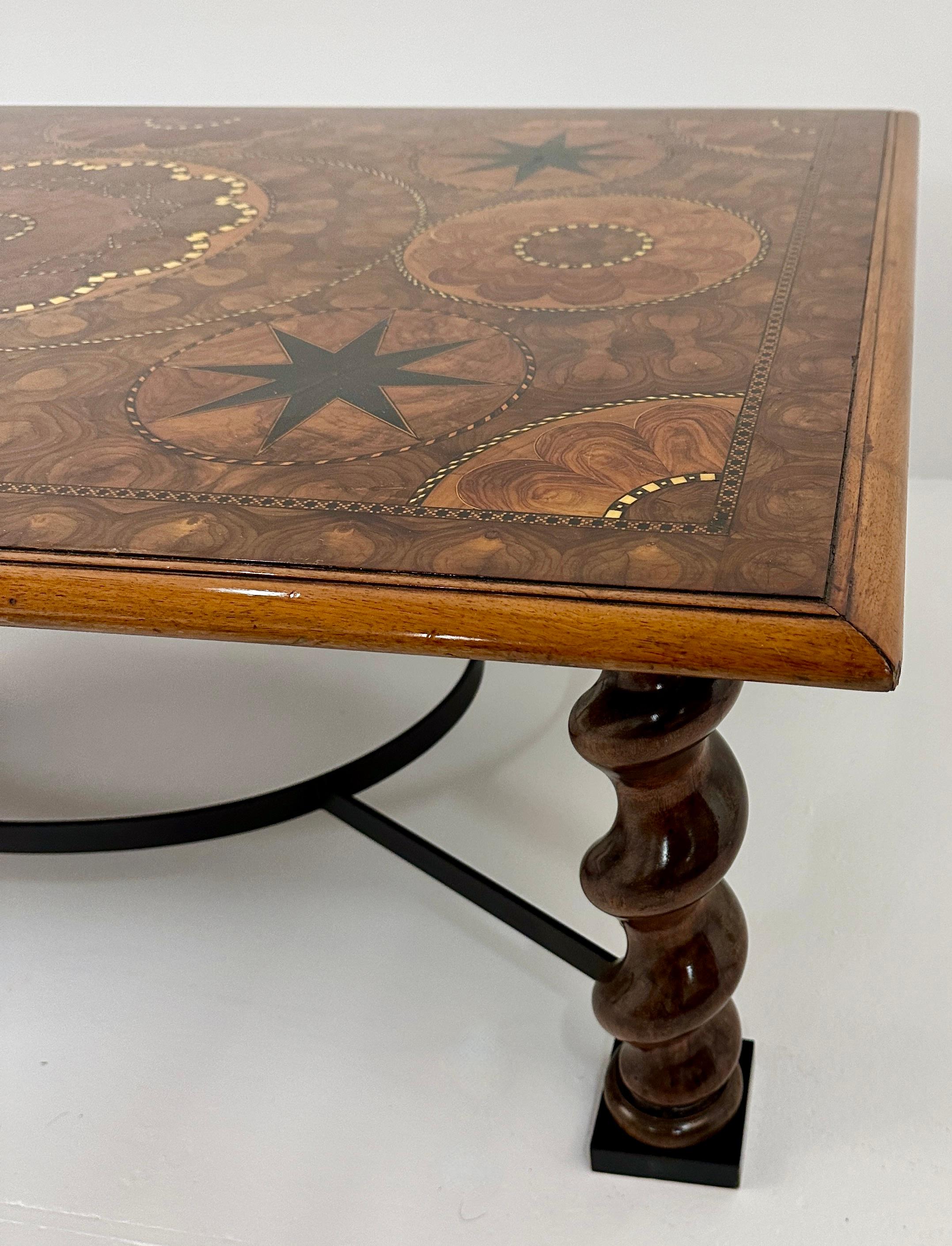 Late 20th Century Continental Inlaid Burl-wood Cocktail Table For Sale