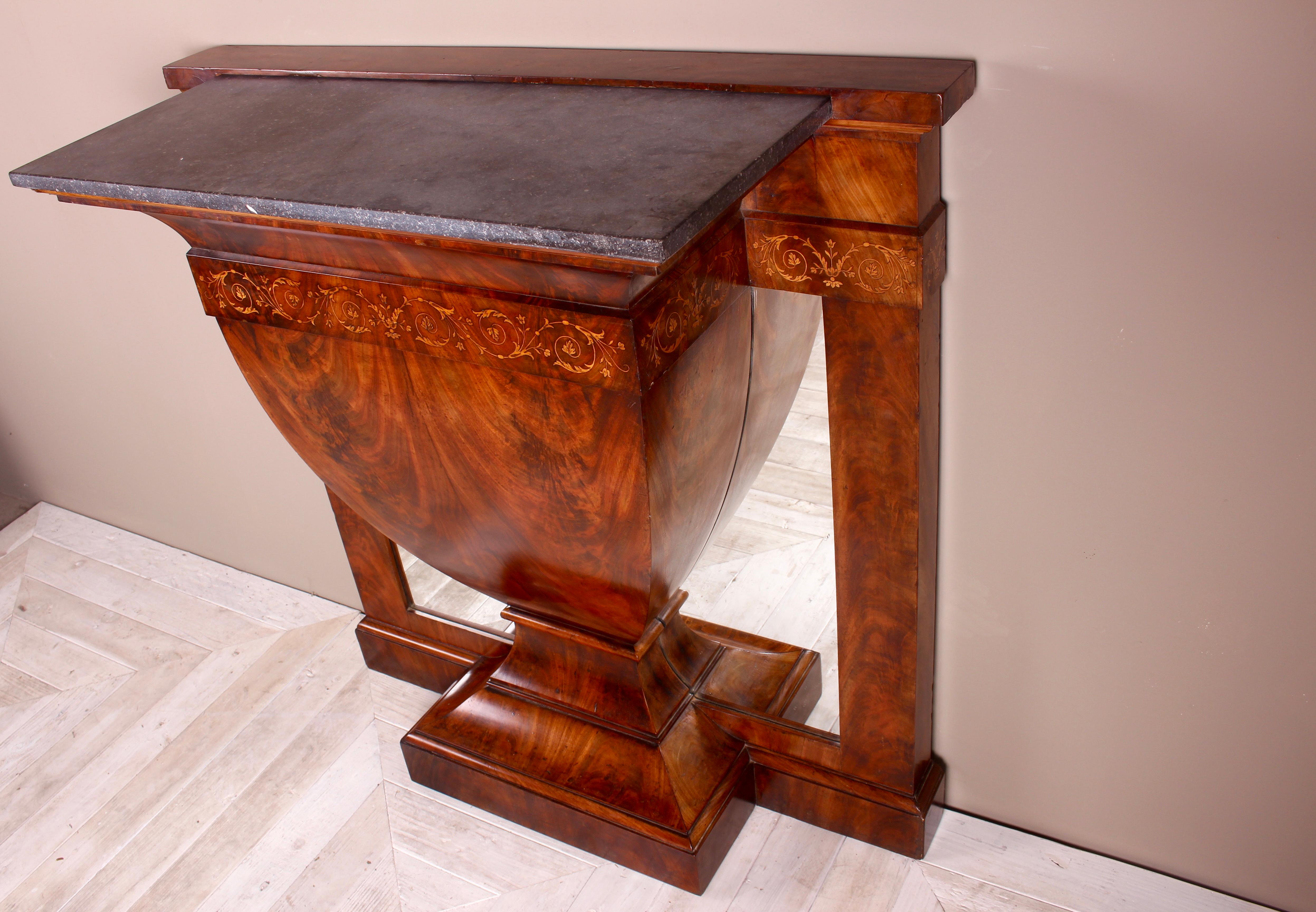 Continental Inlaid Mahogany Marble-Topped Console Table, circa 1900 For Sale 4