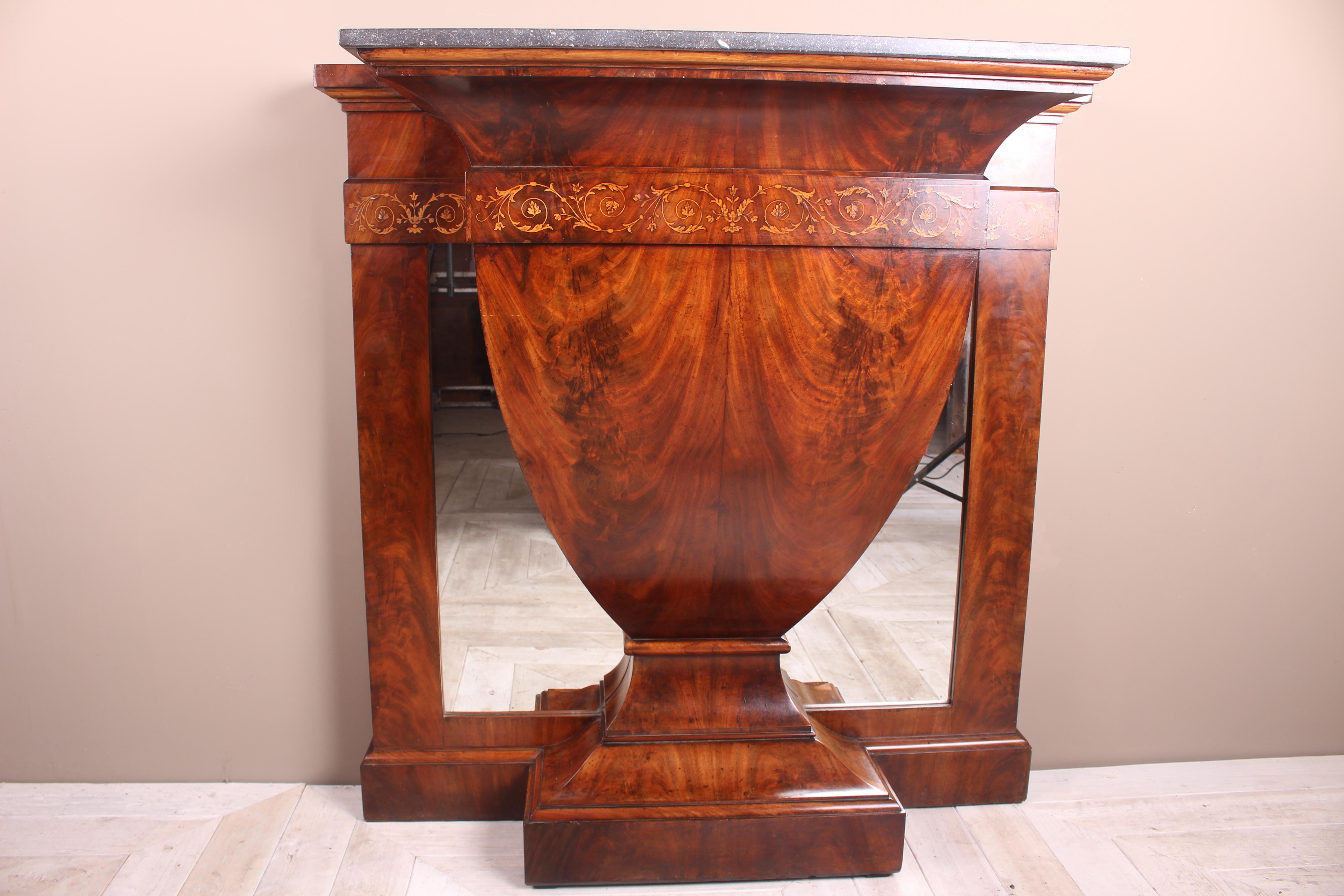 Continental Inlaid Mahogany Marble-Topped Console Table, circa 1900 For Sale 5