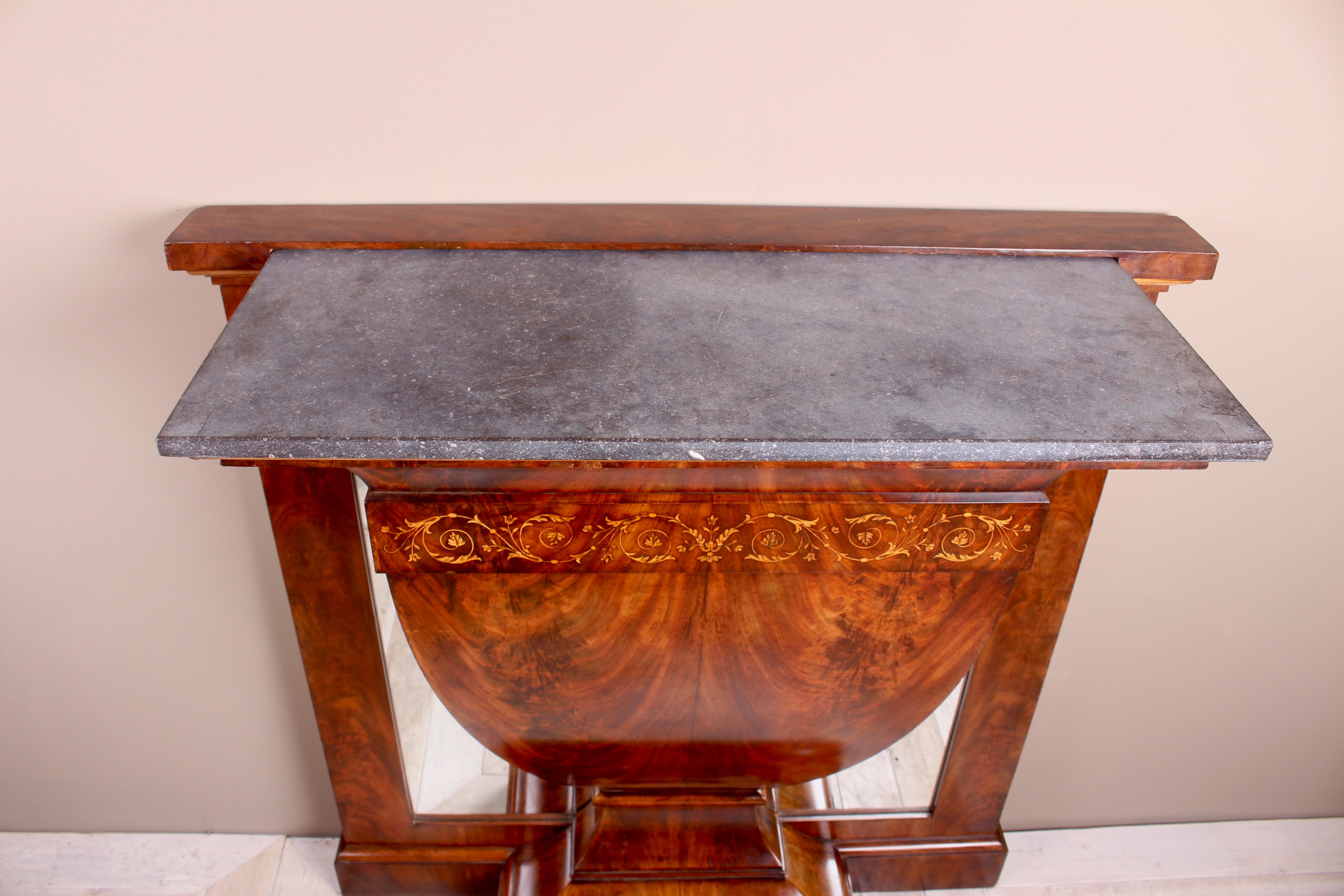 Continental Inlaid Mahogany Marble-Topped Console Table, circa 1900 For Sale 6