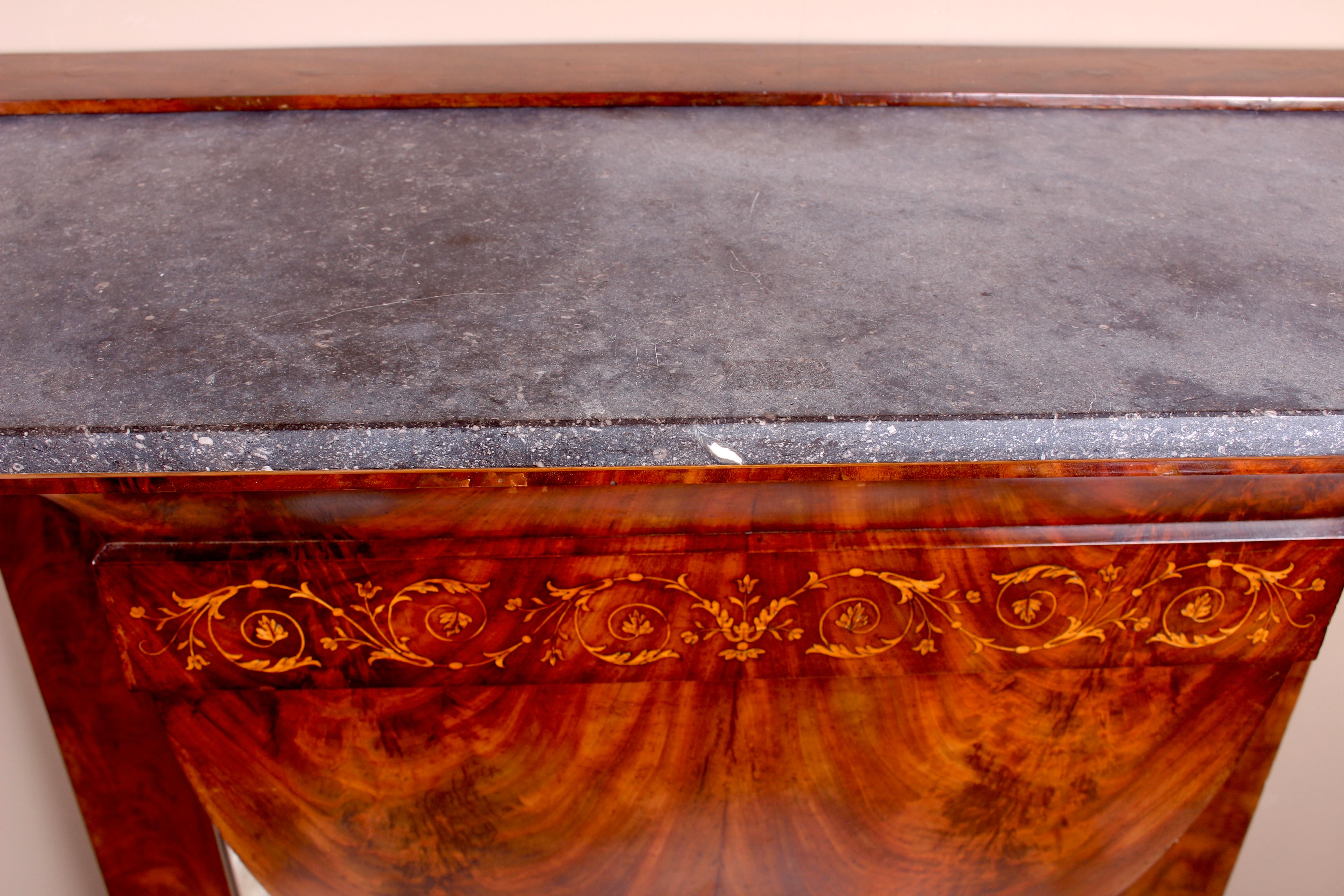Continental Inlaid Mahogany Marble-Topped Console Table, circa 1900 For Sale 7