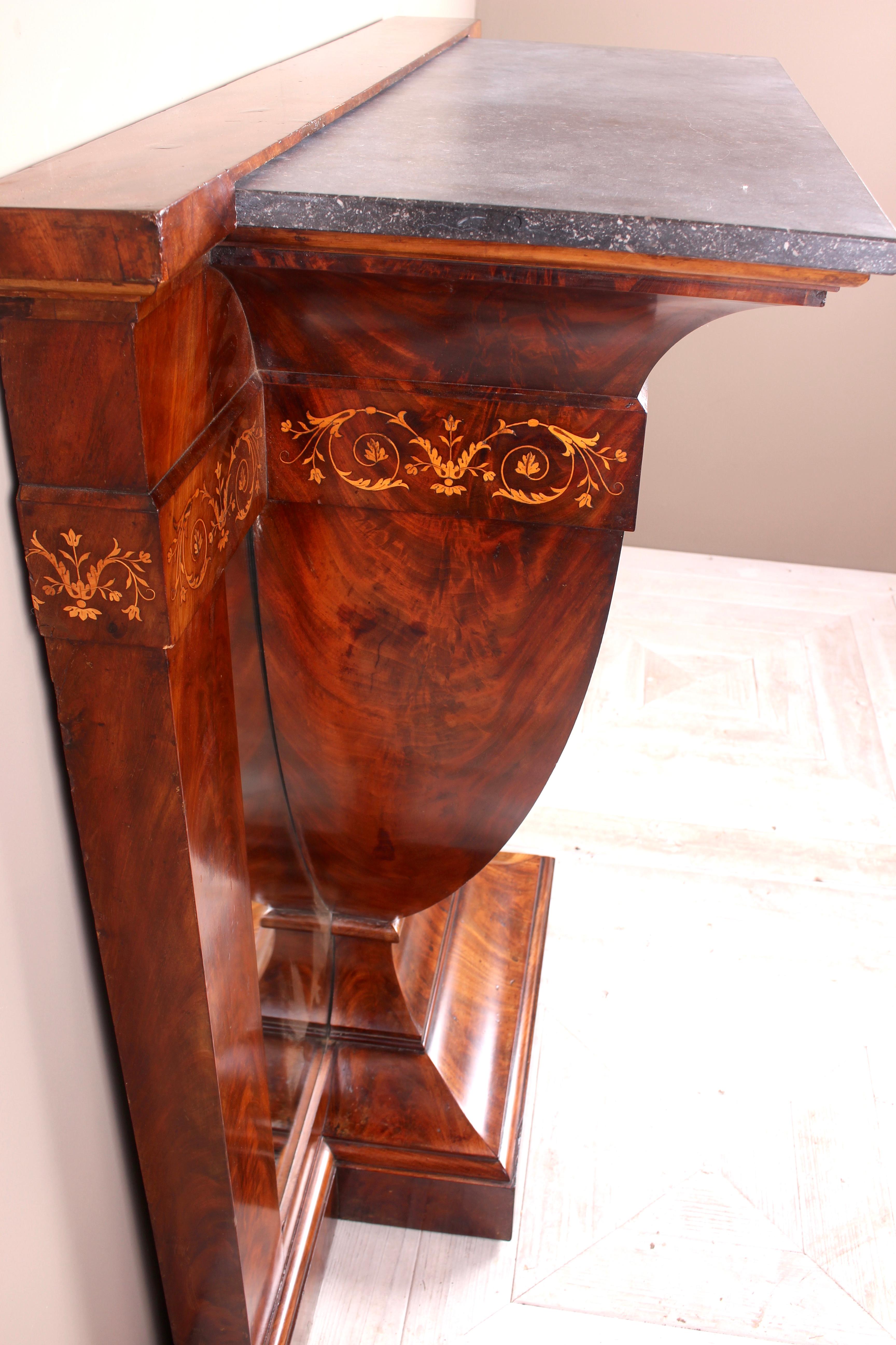 Continental Inlaid Mahogany Marble-Topped Console Table, circa 1900 For Sale 8