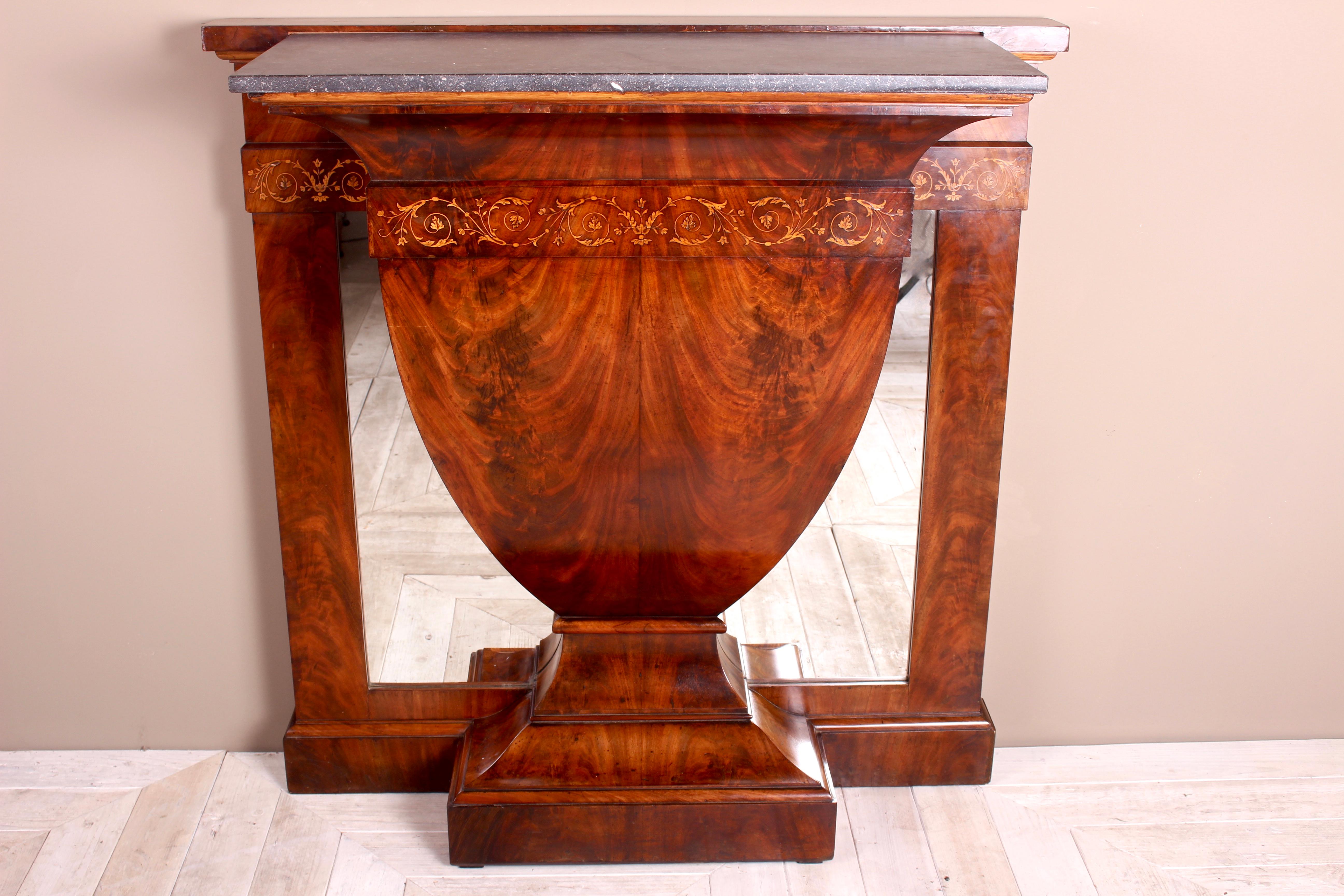 Continental Inlaid Mahogany Marble-Topped Console Table, circa 1900 In Good Condition For Sale In Heathfield, East Sussex