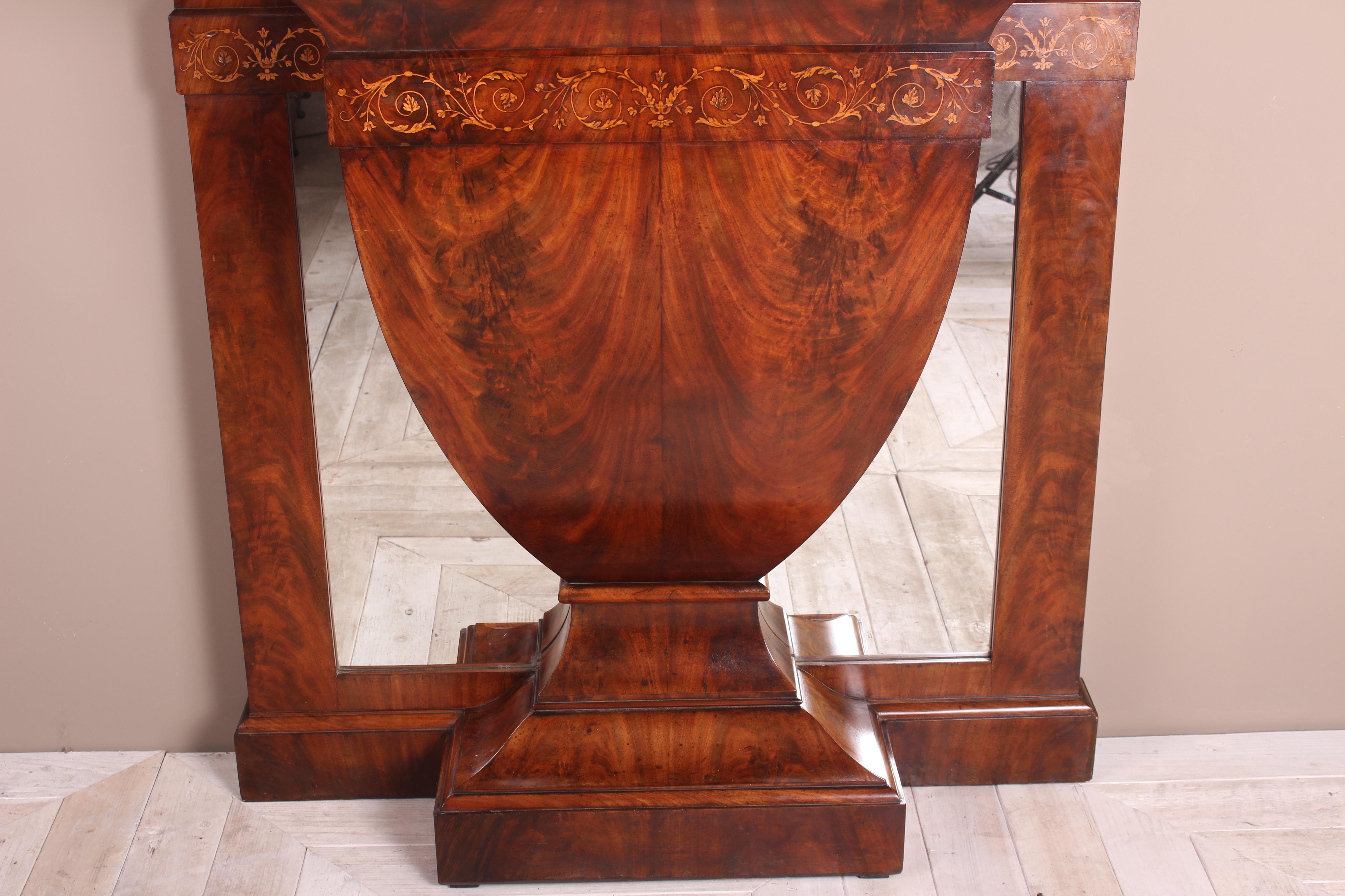 Early 20th Century Continental Inlaid Mahogany Marble-Topped Console Table, circa 1900 For Sale