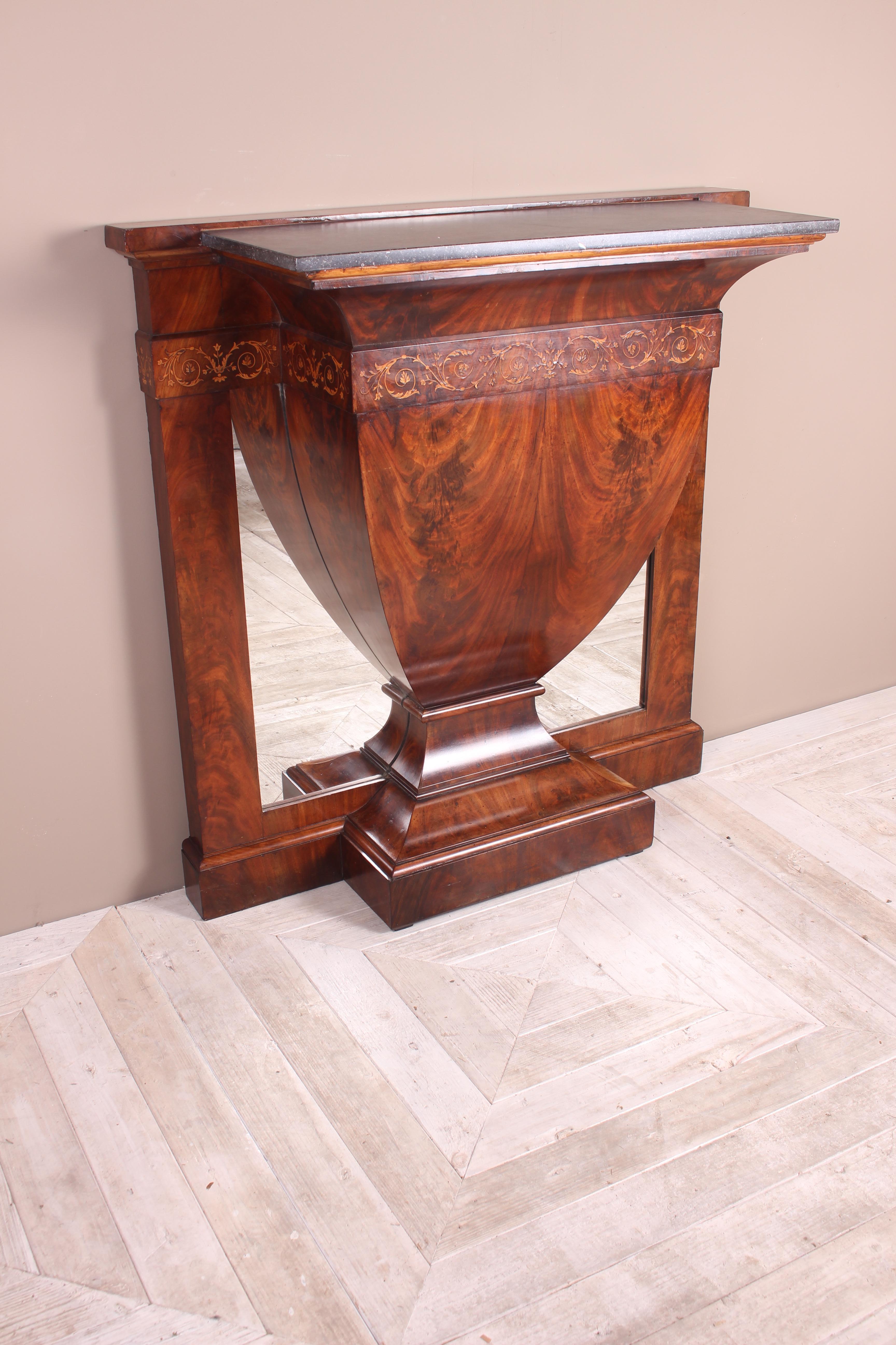 Mirror Continental Inlaid Mahogany Marble-Topped Console Table, circa 1900 For Sale