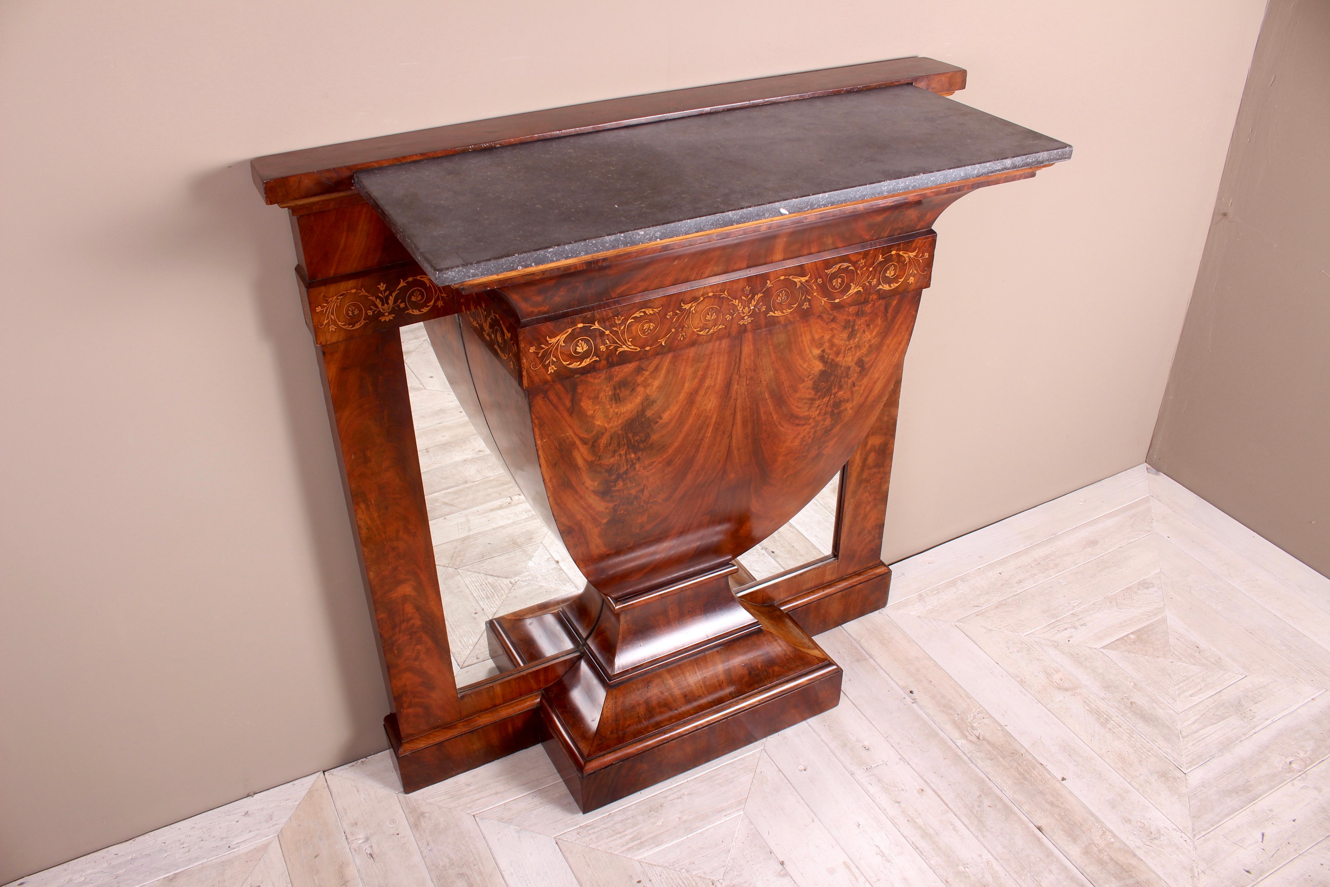 Continental Inlaid Mahogany Marble-Topped Console Table, circa 1900 For Sale 2