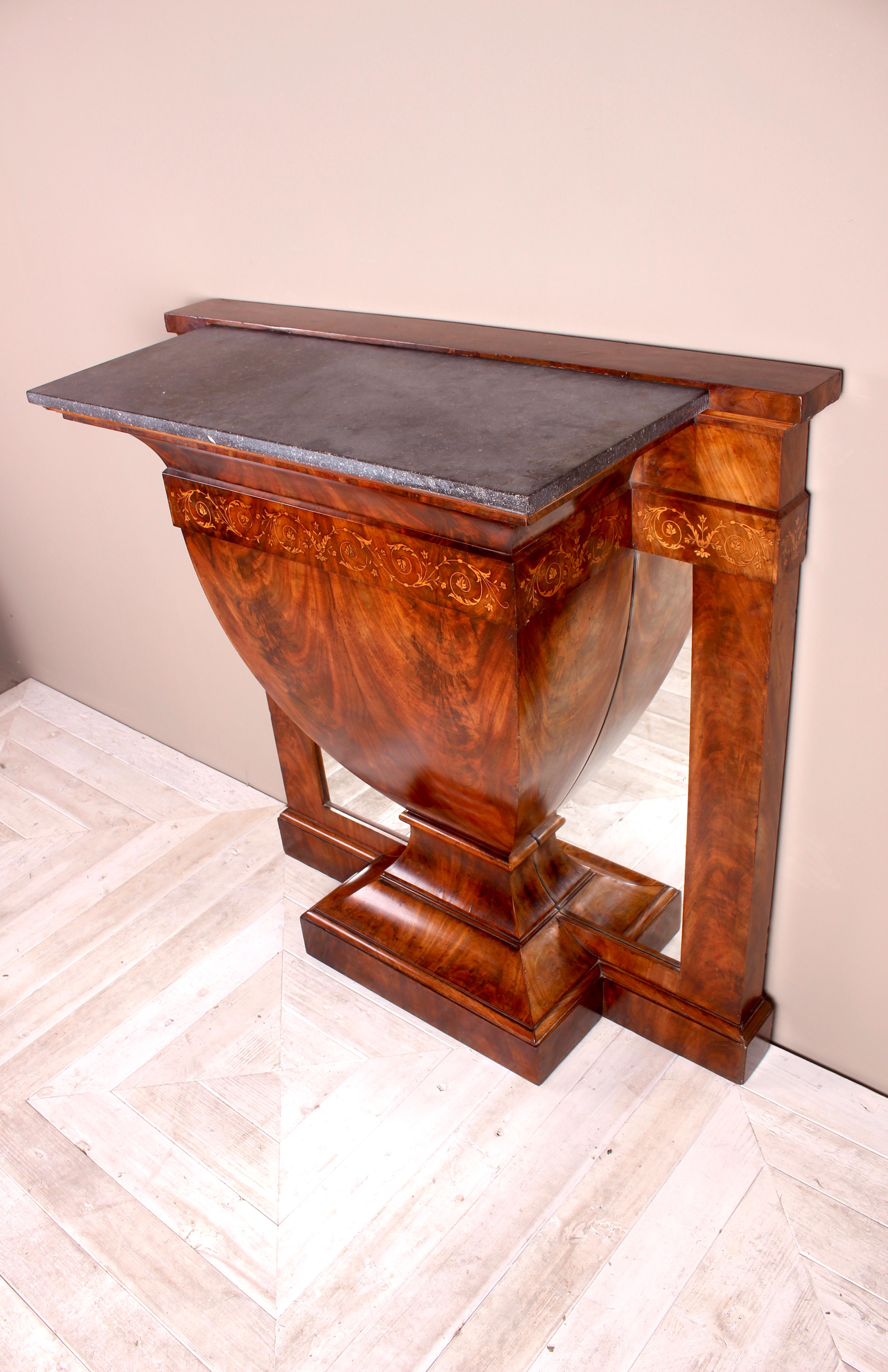Continental Inlaid Mahogany Marble-Topped Console Table, circa 1900 For Sale 3