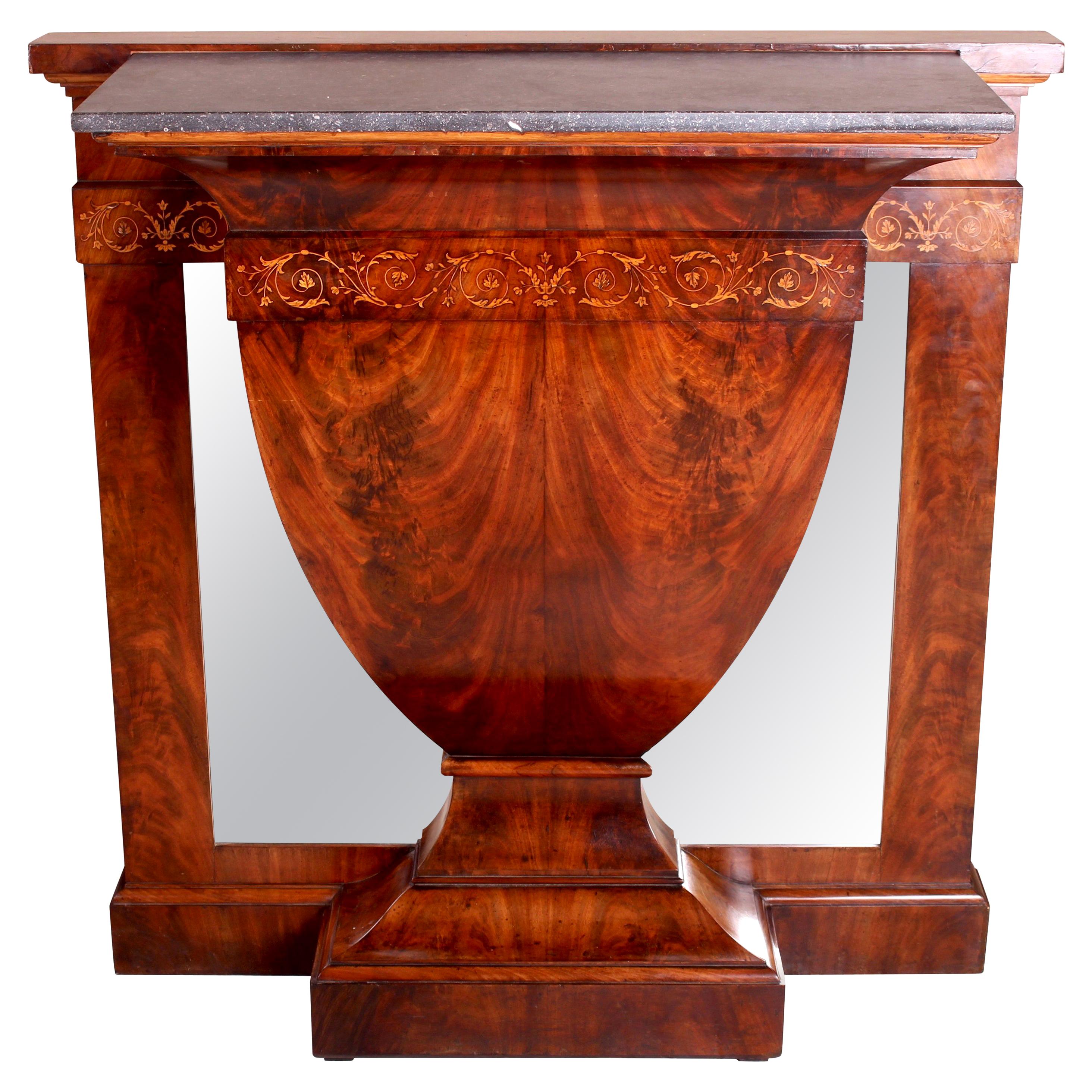 Continental Inlaid Mahogany Marble-Topped Console Table, circa 1900 For Sale